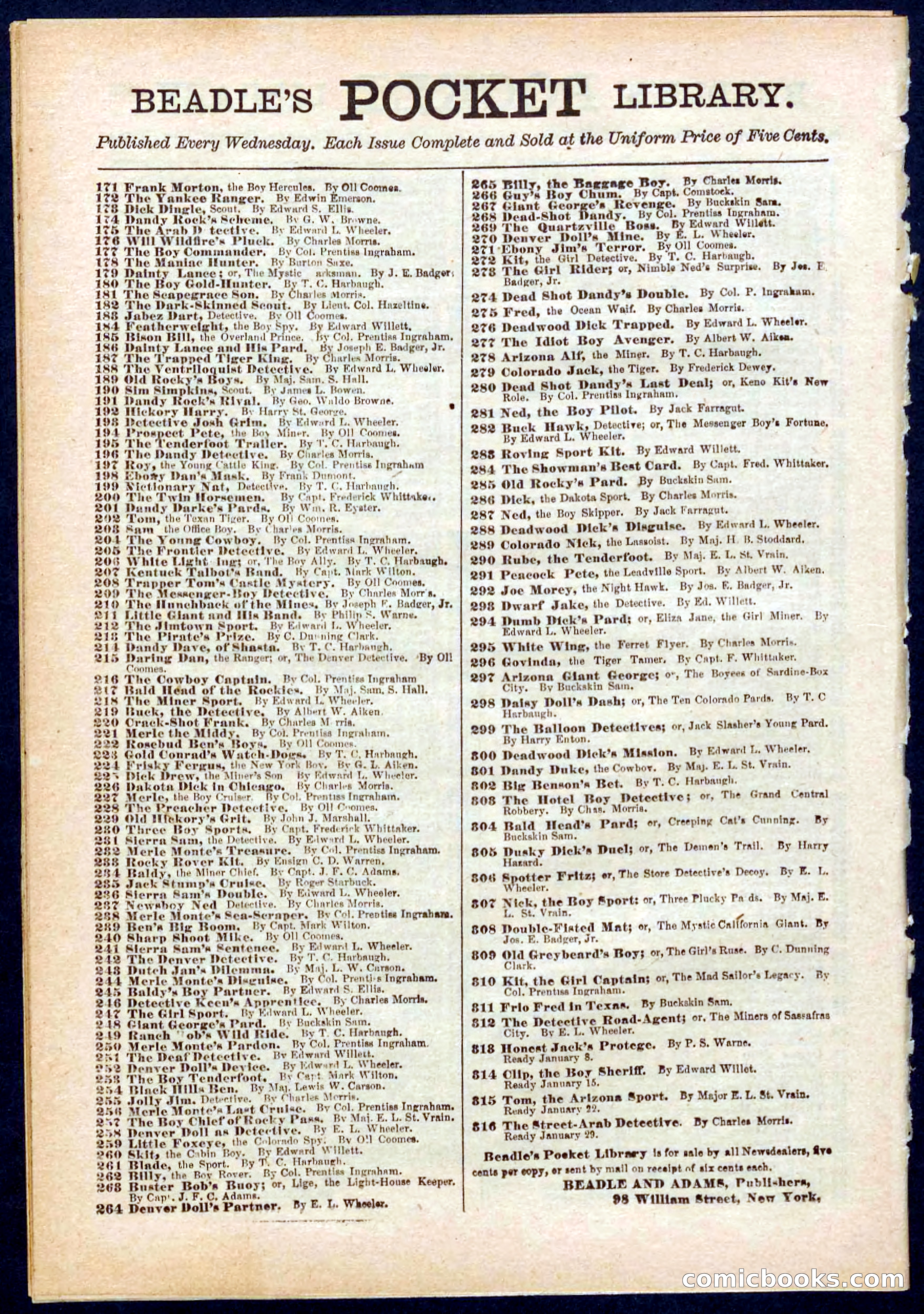 Beadle's Pocket Library No. 313 — page 32 of 32