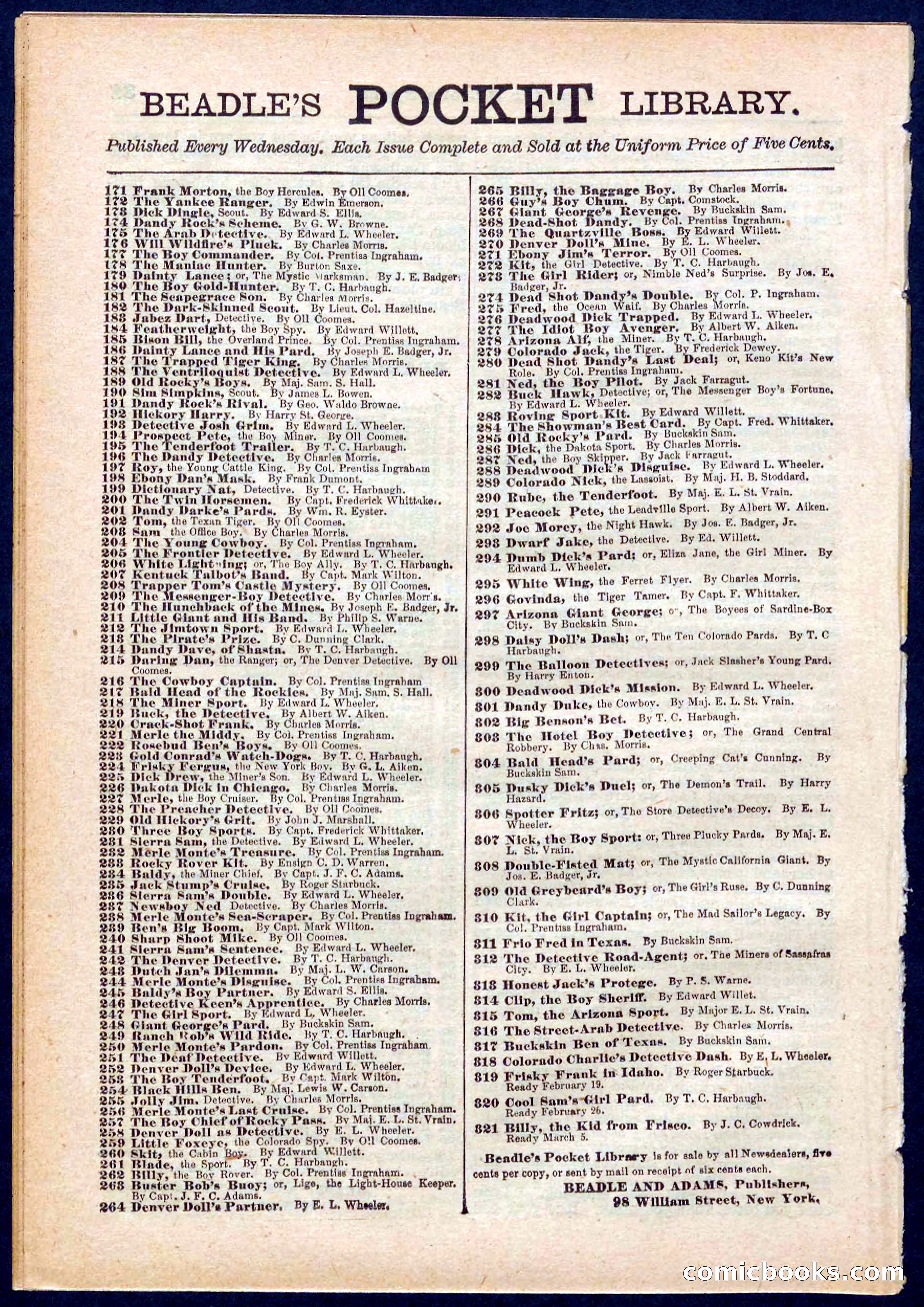 Beadle's Pocket Library No. 315 — page 32 of 32