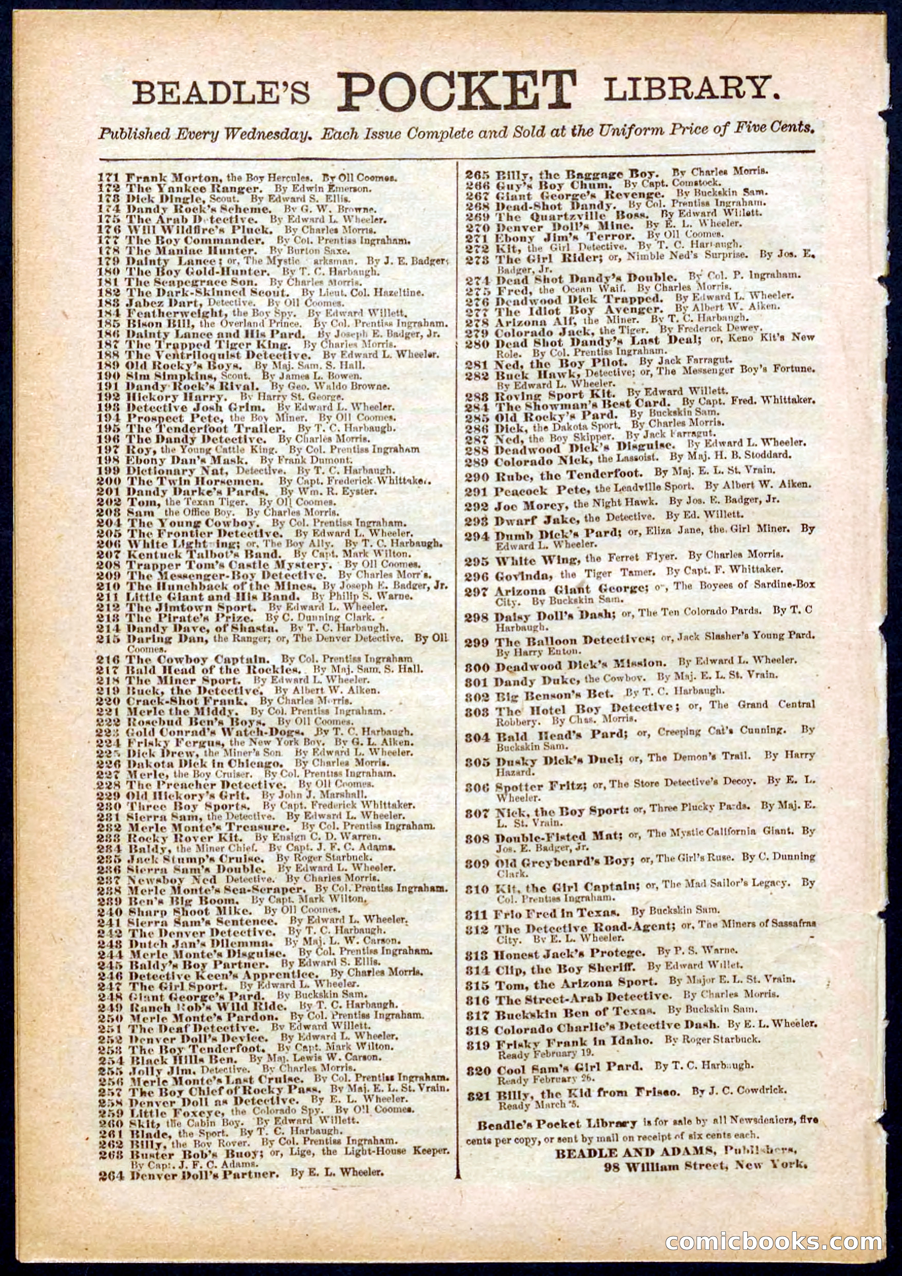 Beadle's Pocket Library No. 317 — page 32 of 32