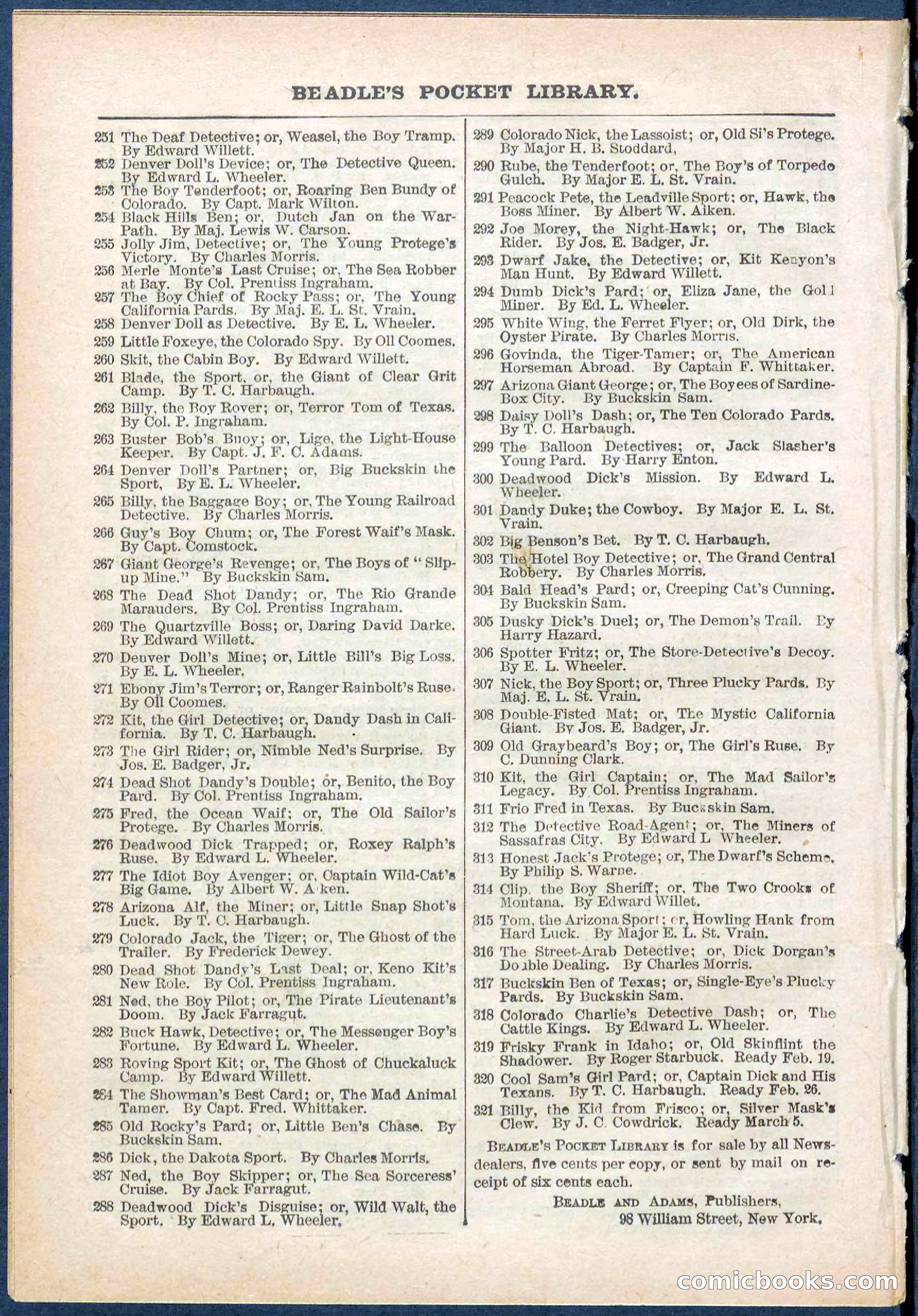 Beadle's Pocket Library No. 318 — page 32 of 32