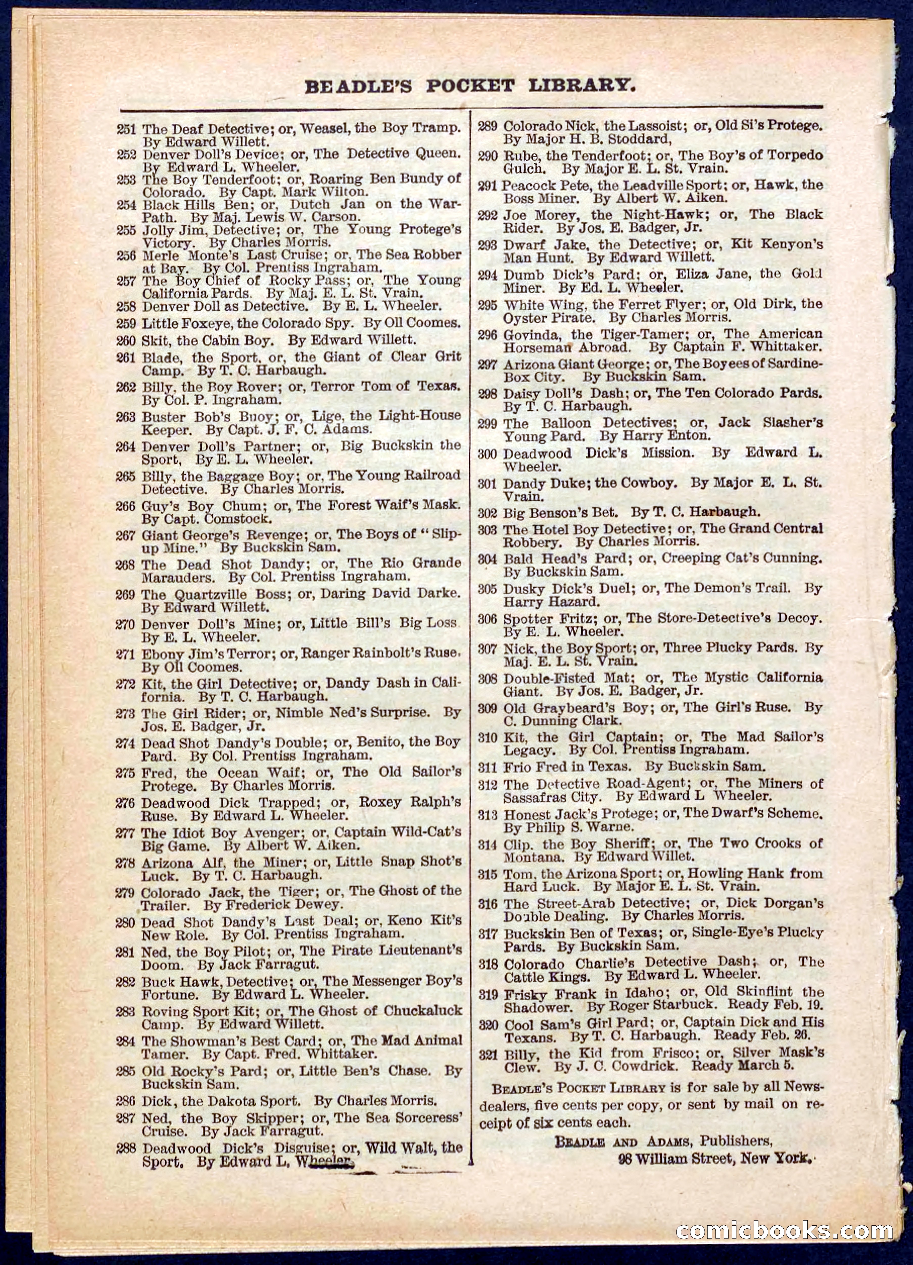 Beadle's Pocket Library No. 319 — page 32 of 32