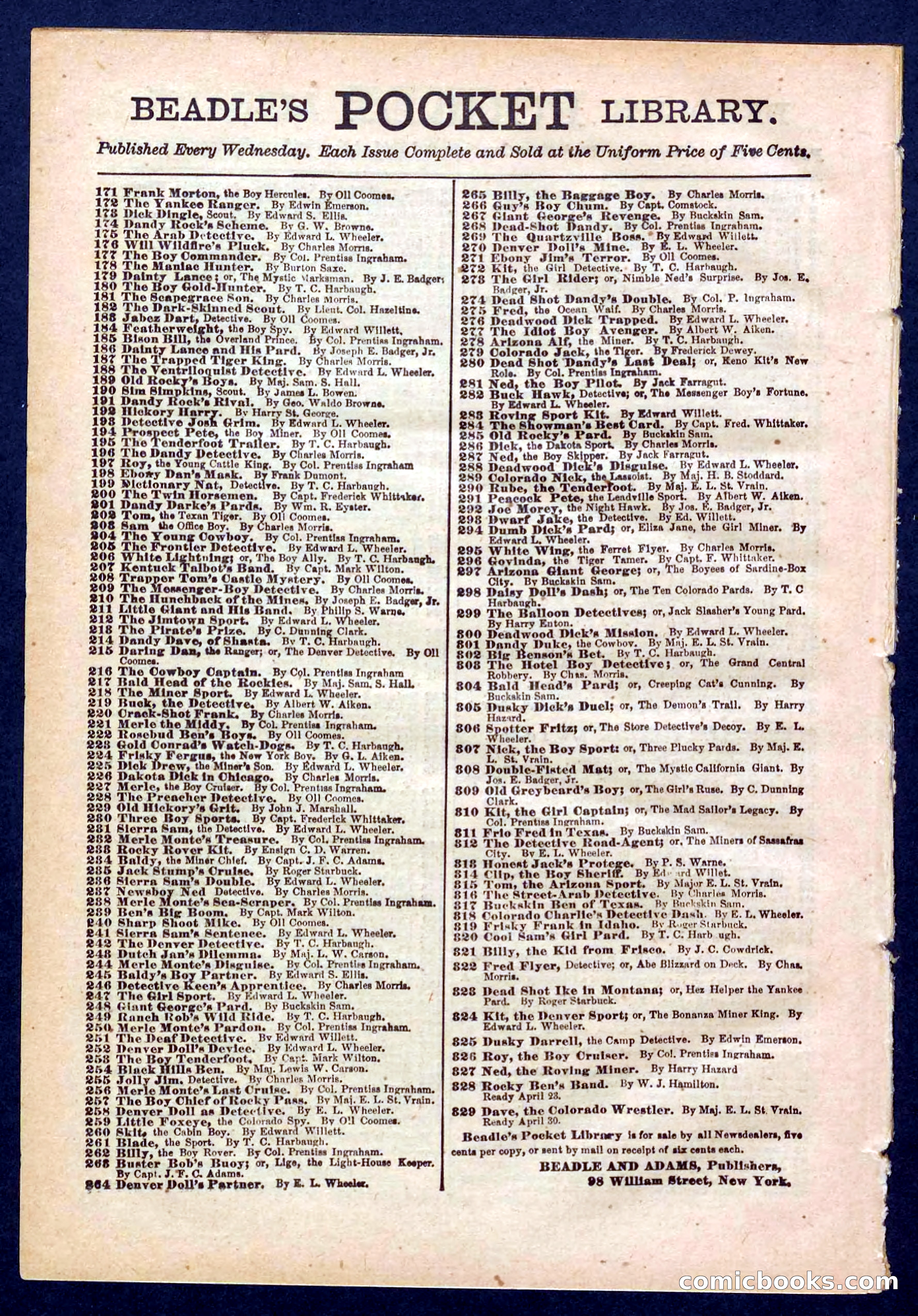 Beadle's Pocket Library No. 324 — page 32 of 32