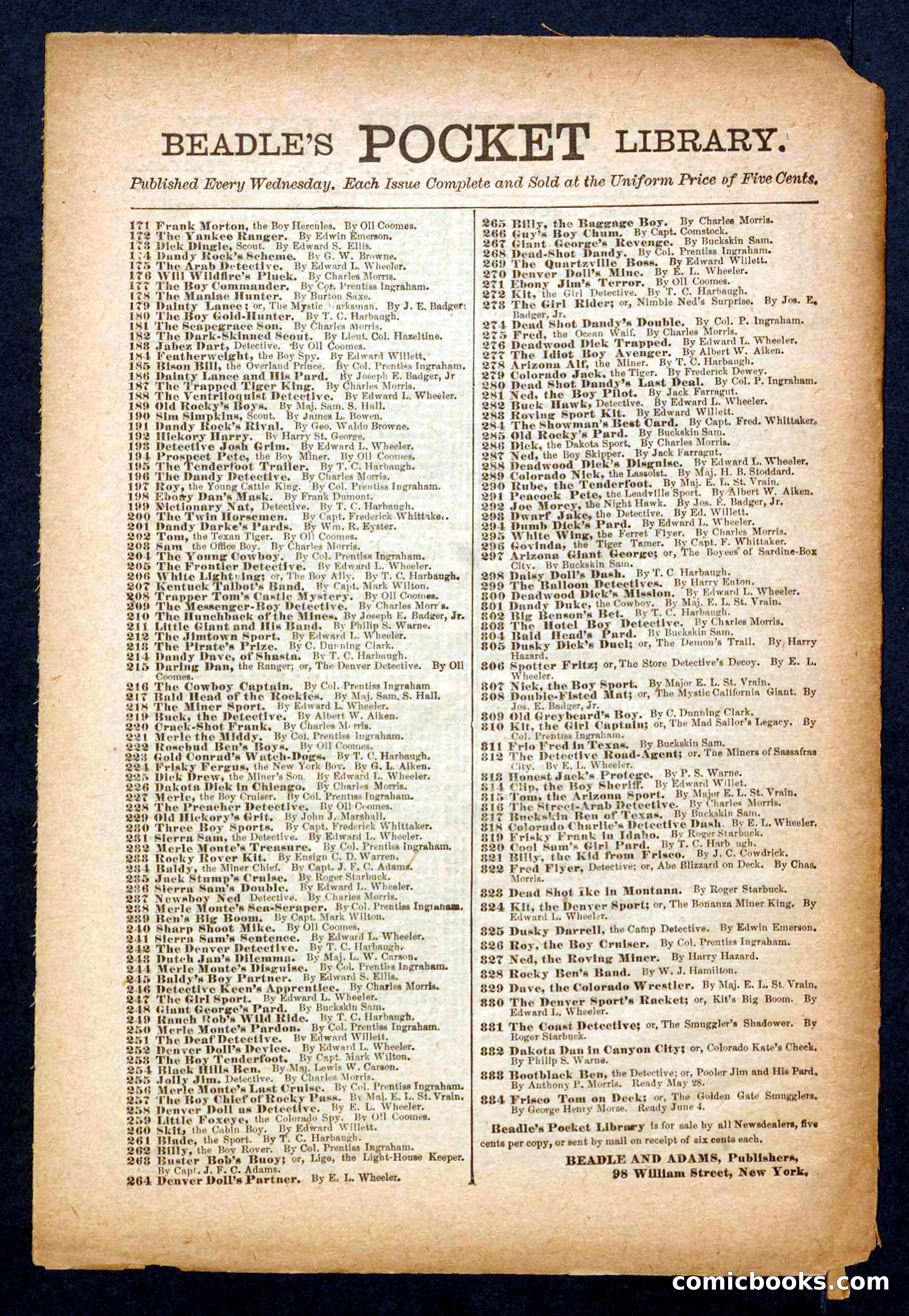 Beadle's Pocket Library No. 327 — page 32 of 32