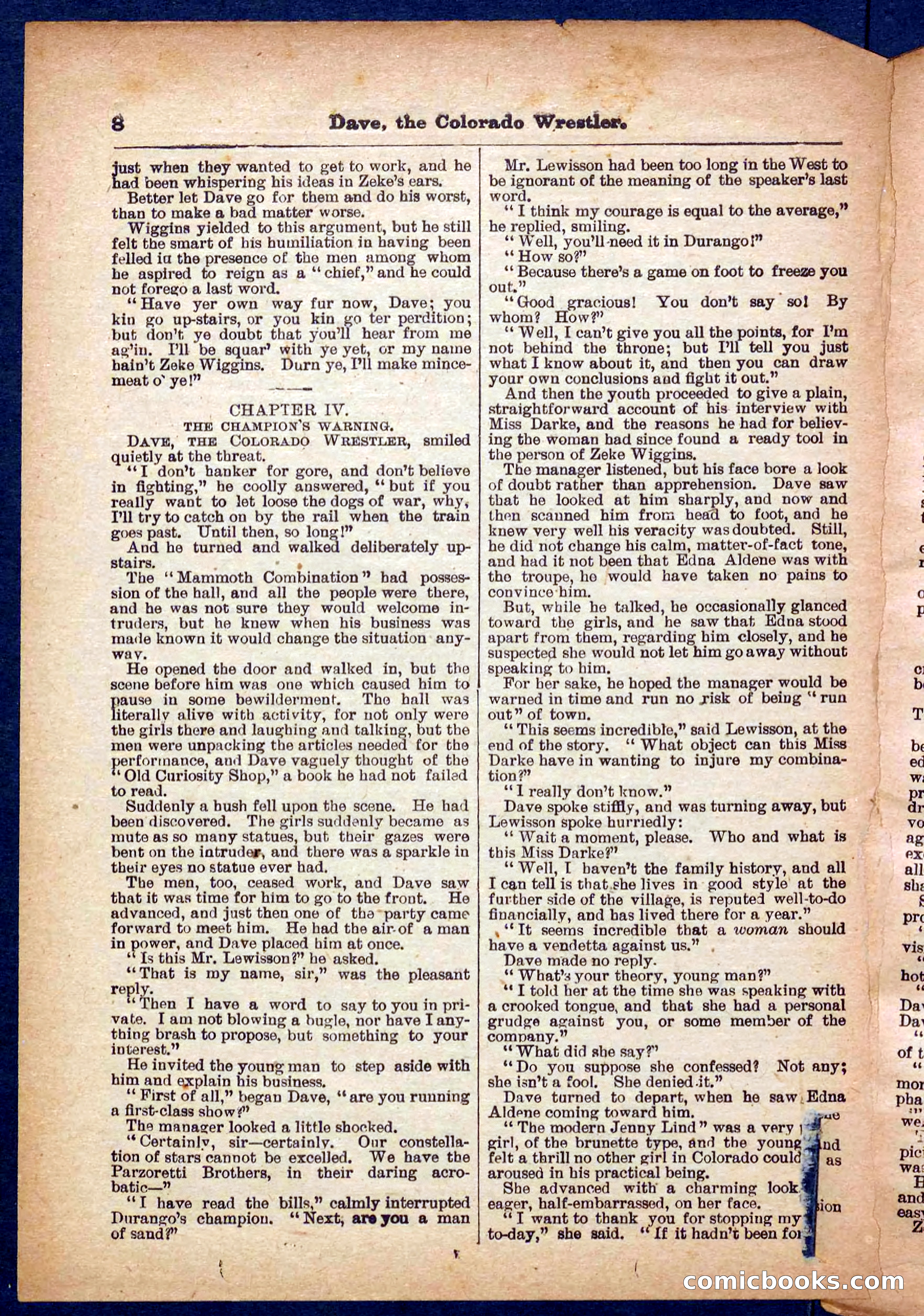 Beadle's Pocket Library No. 329: Dave the Colorado Wrestler — page 8 of 32