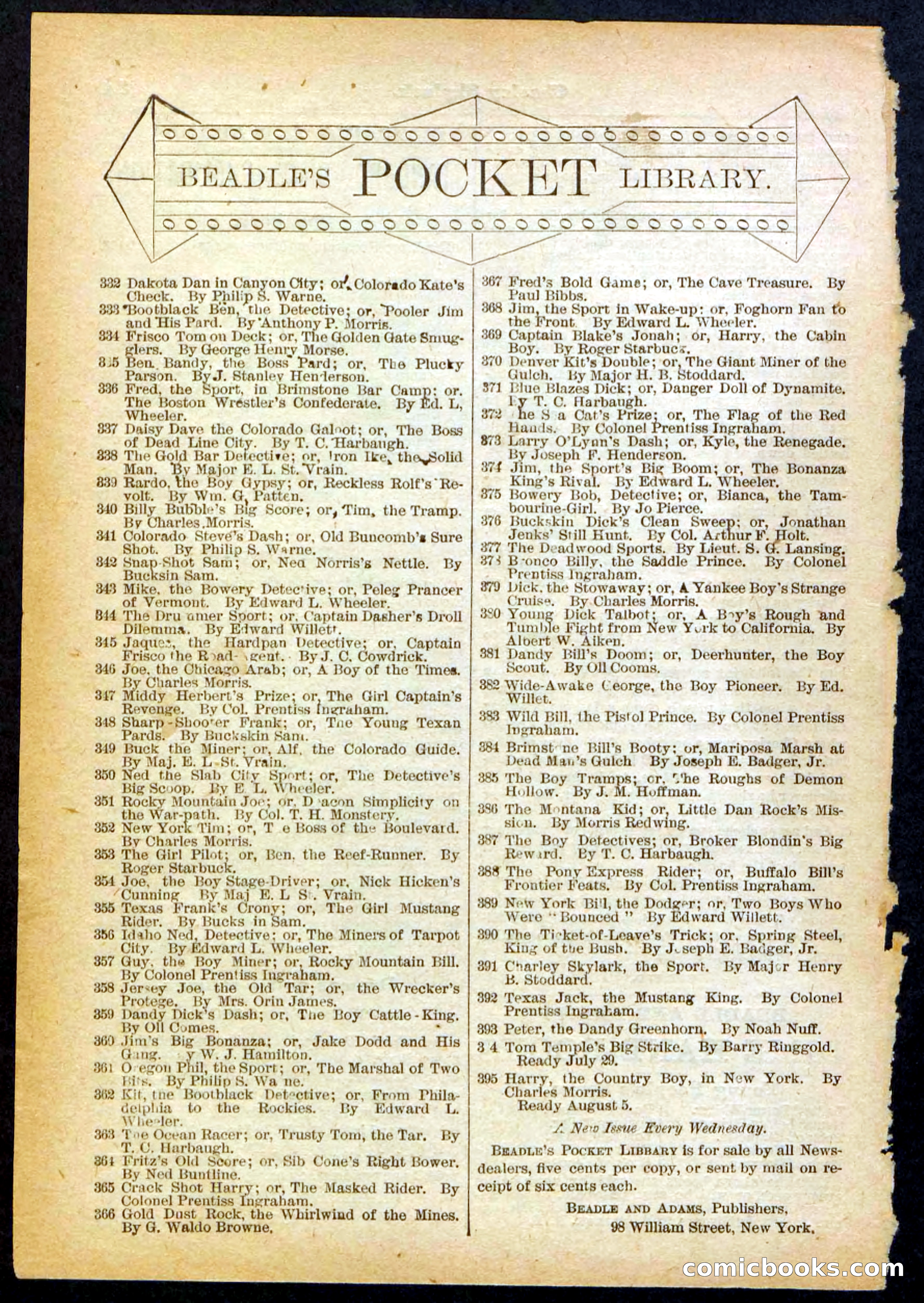 Beadle's Pocket Library No. 391 — page 32 of 32