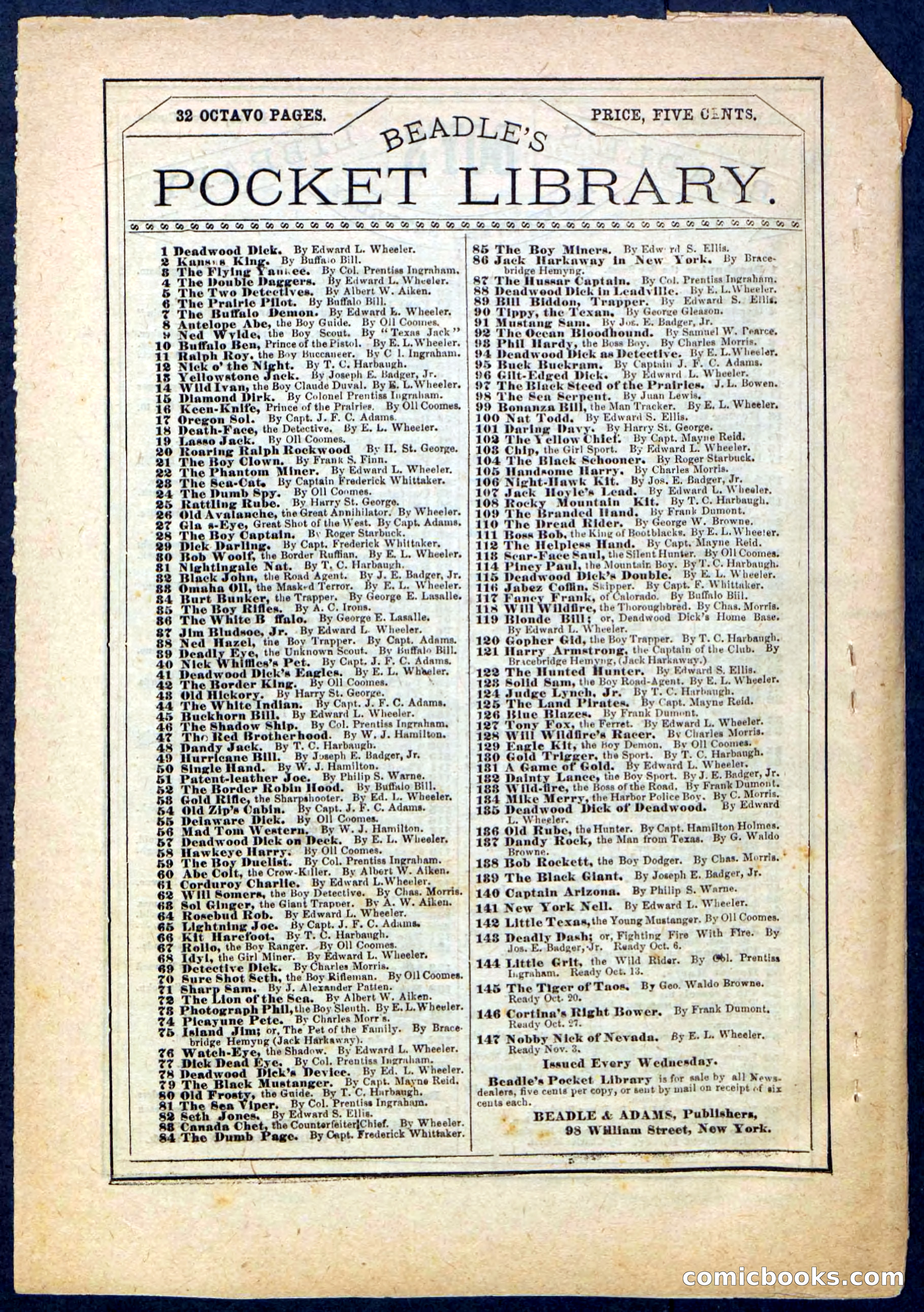 Beadle's Pocket Library, Vol. IV, No. 41 — page 32 of 32