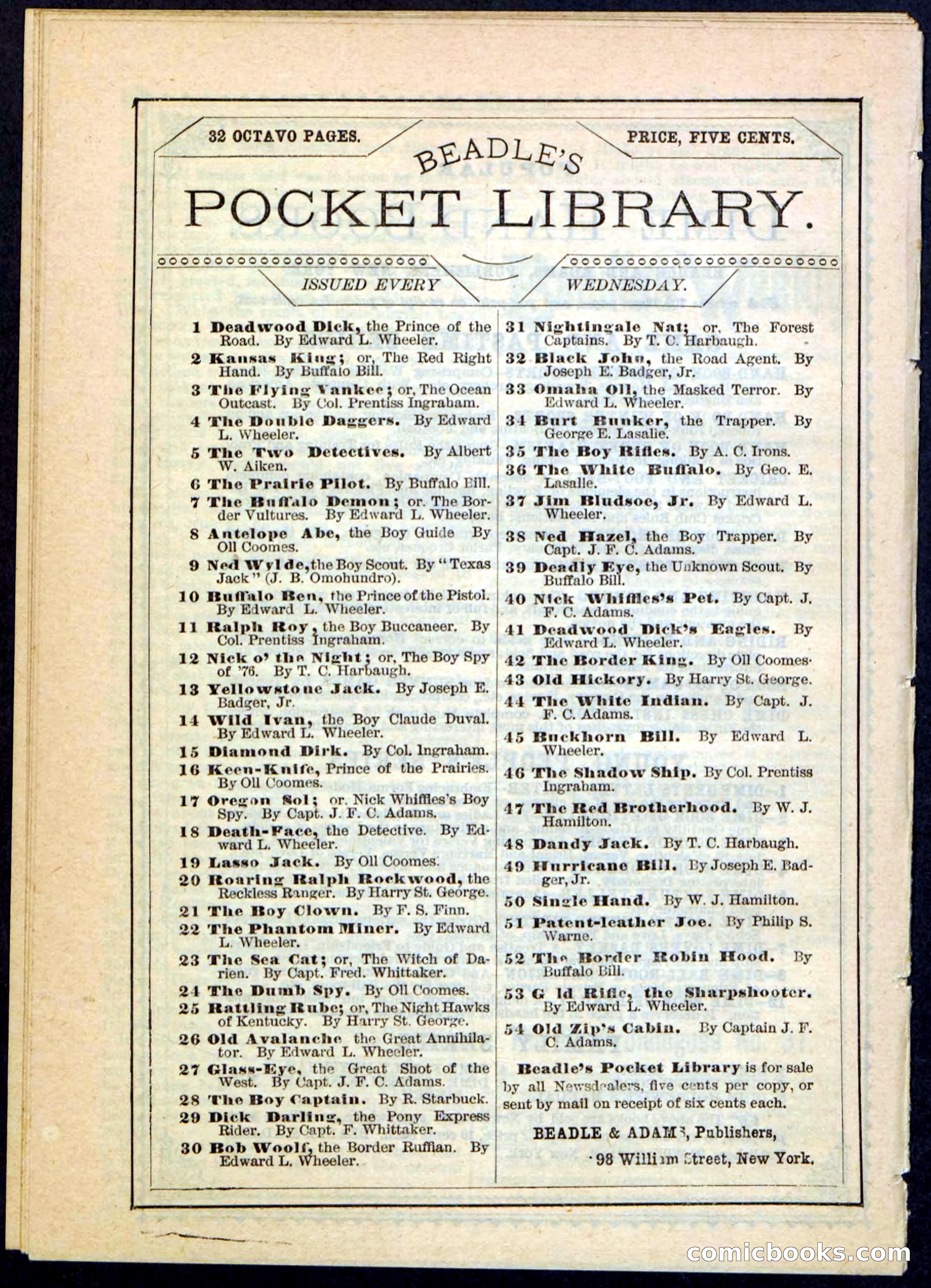Beadle's Pocket Library, Vol. IV, No. 43 — page 32 of 32