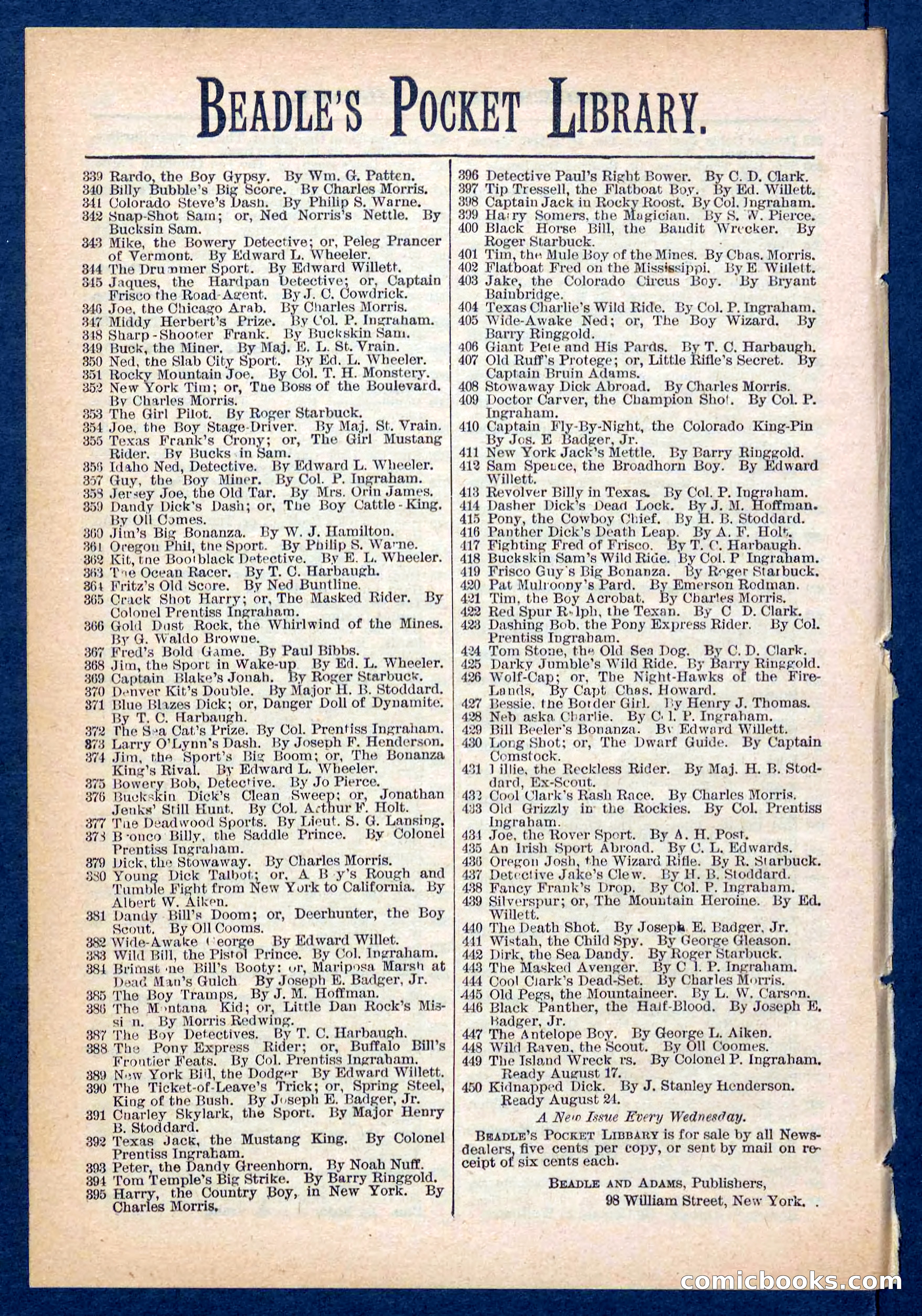 Beadle's Pocket Library No. 445 — page 32 of 32
