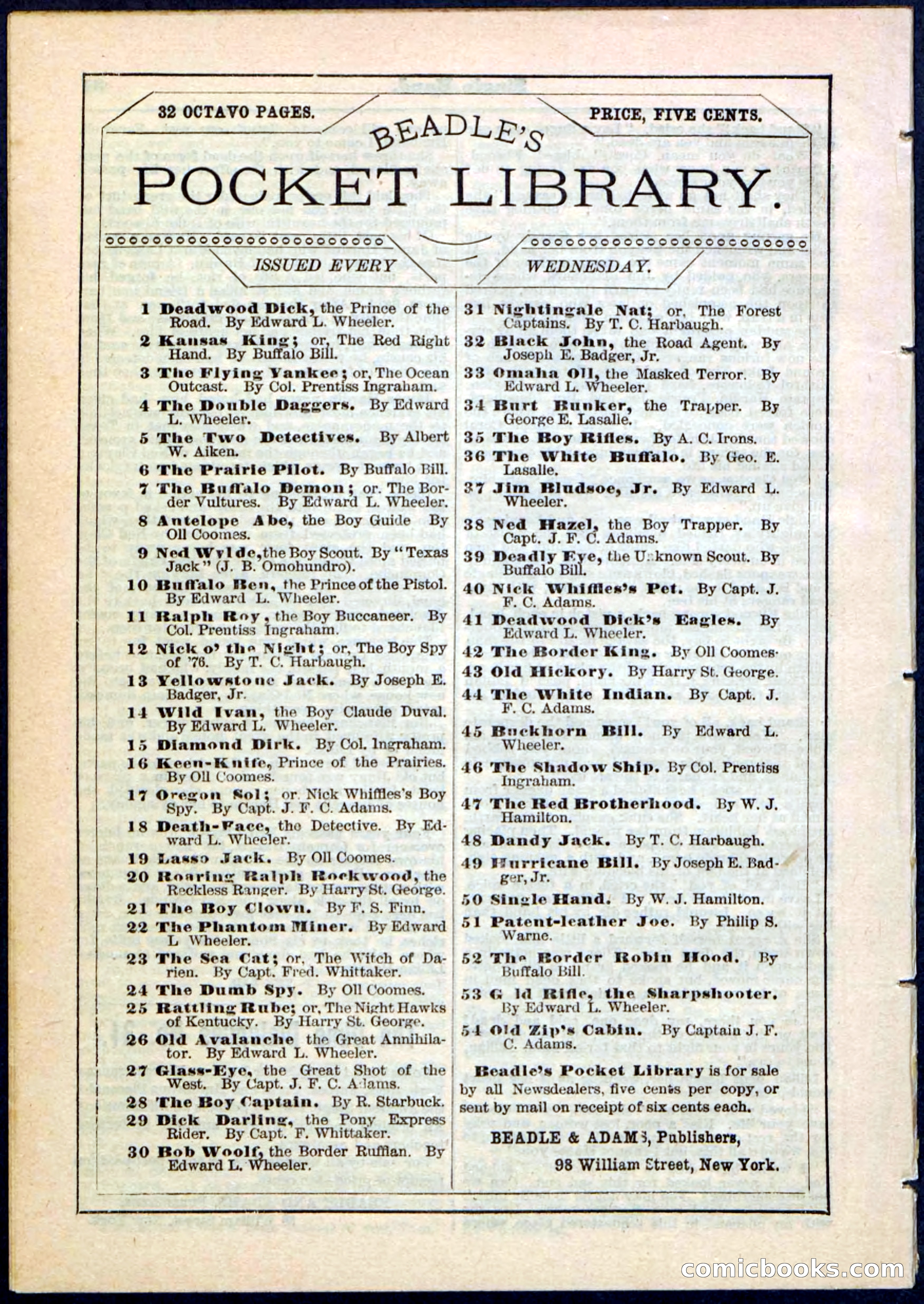 Beadle's Pocket Library No. 50 — page 32 of 32