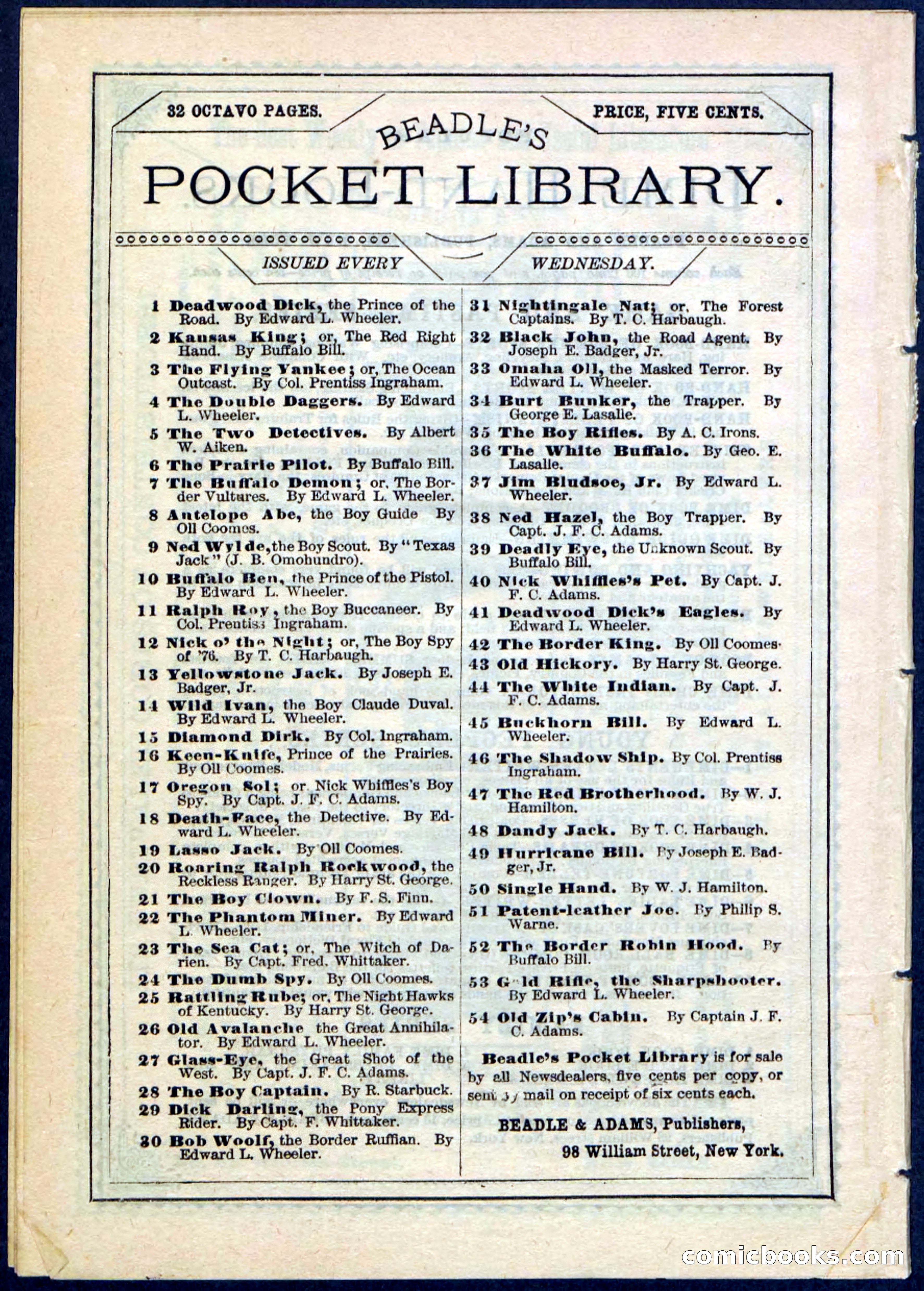 Beadle's Pocket Library No. 51 — page 32 of 32