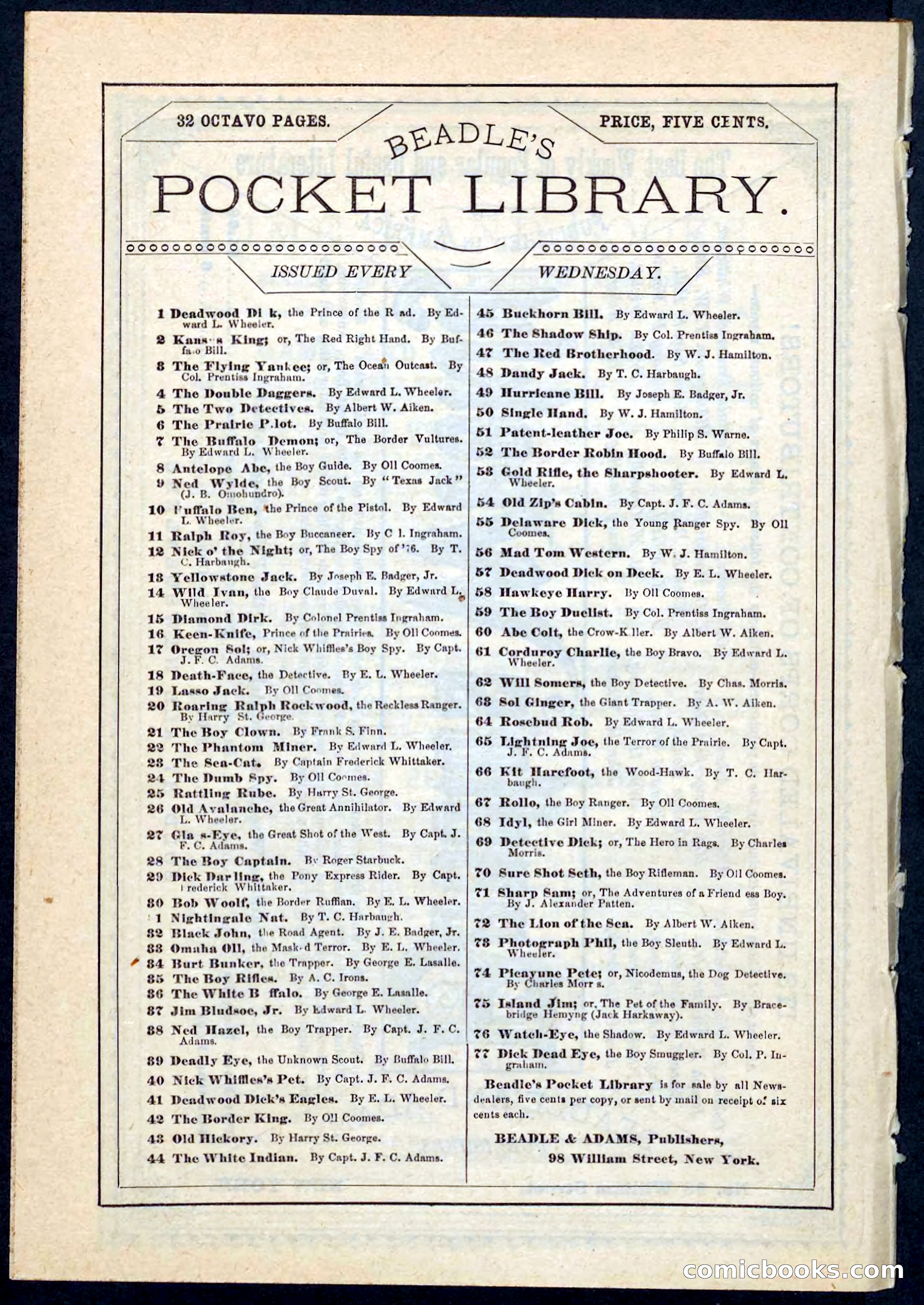 Beadle's Pocket Library No. 70 — page 32 of 32