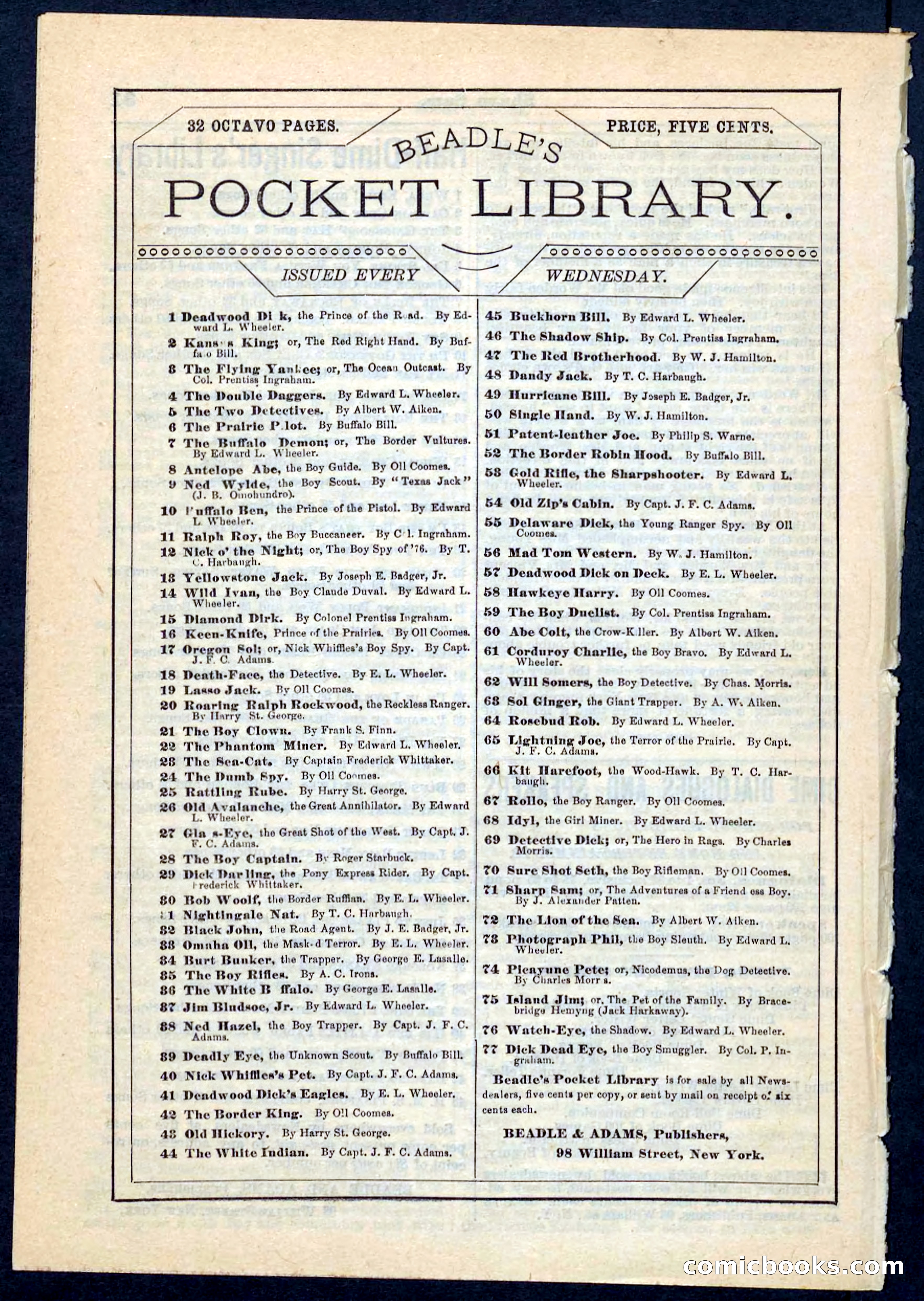 Beadle's Pocket Library No. 71 — page 32 of 32