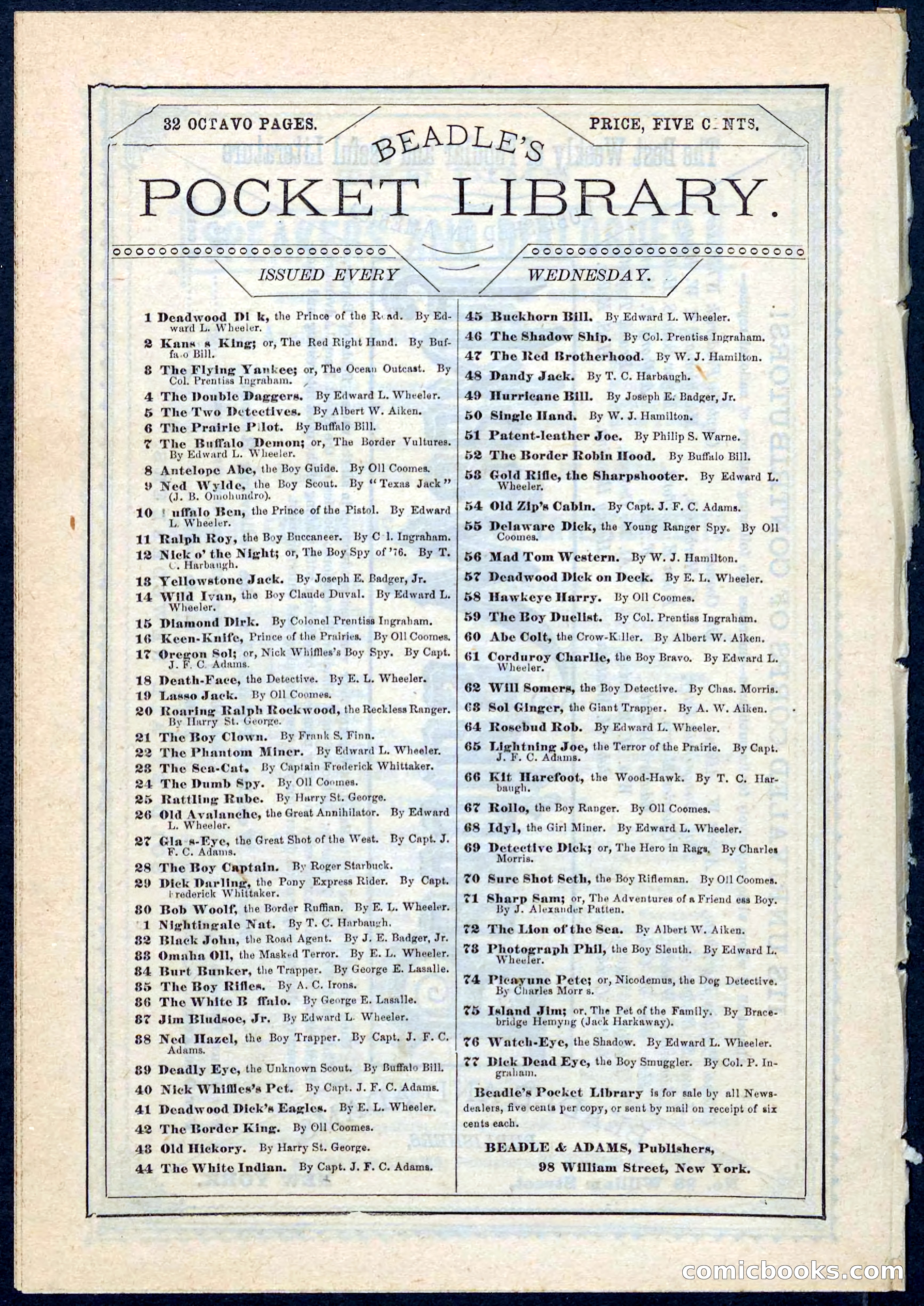 Beadle's Pocket Library No. 72 — page 32 of 32