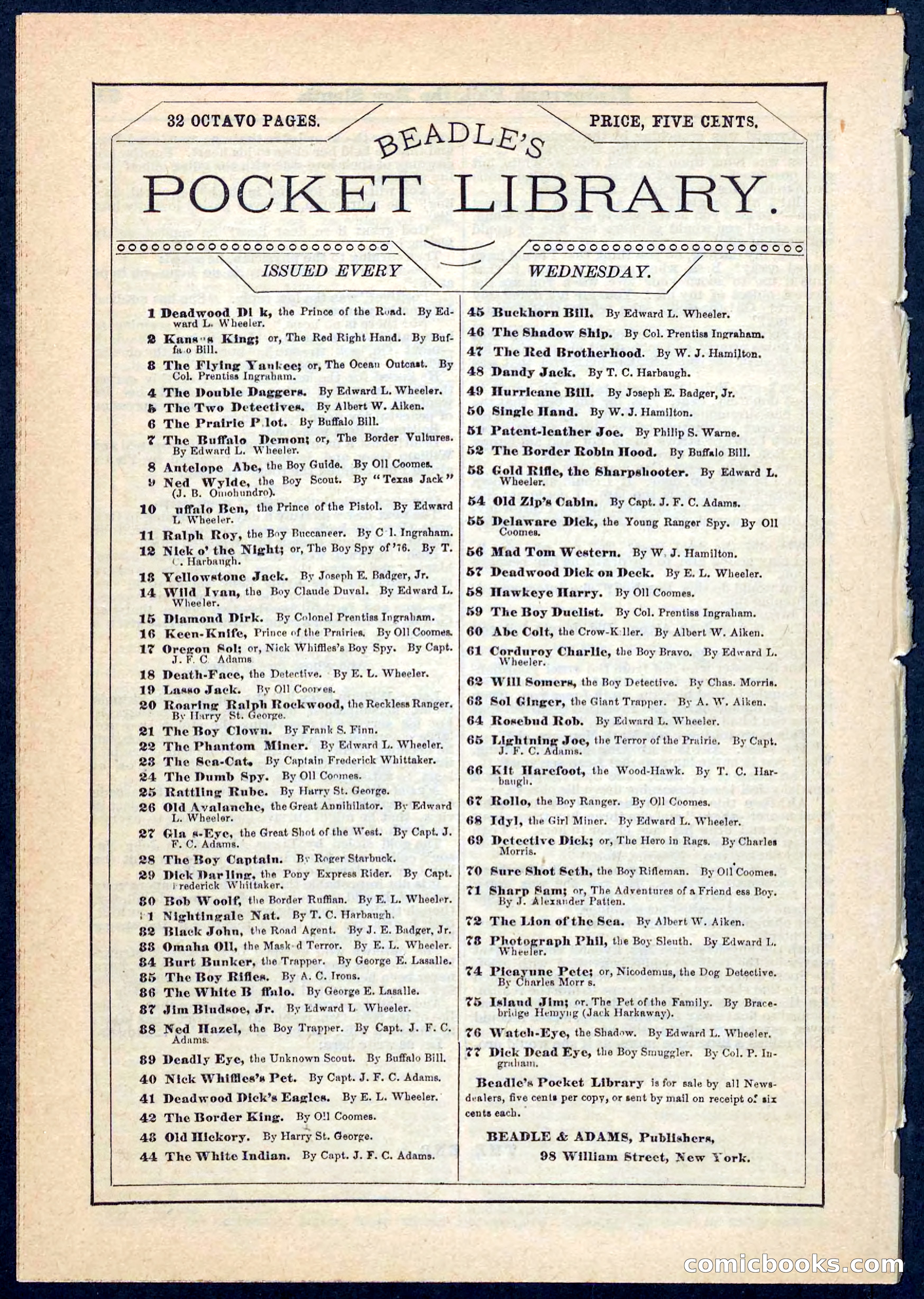 Beadle's Pocket Library No. 73 — page 32 of 32