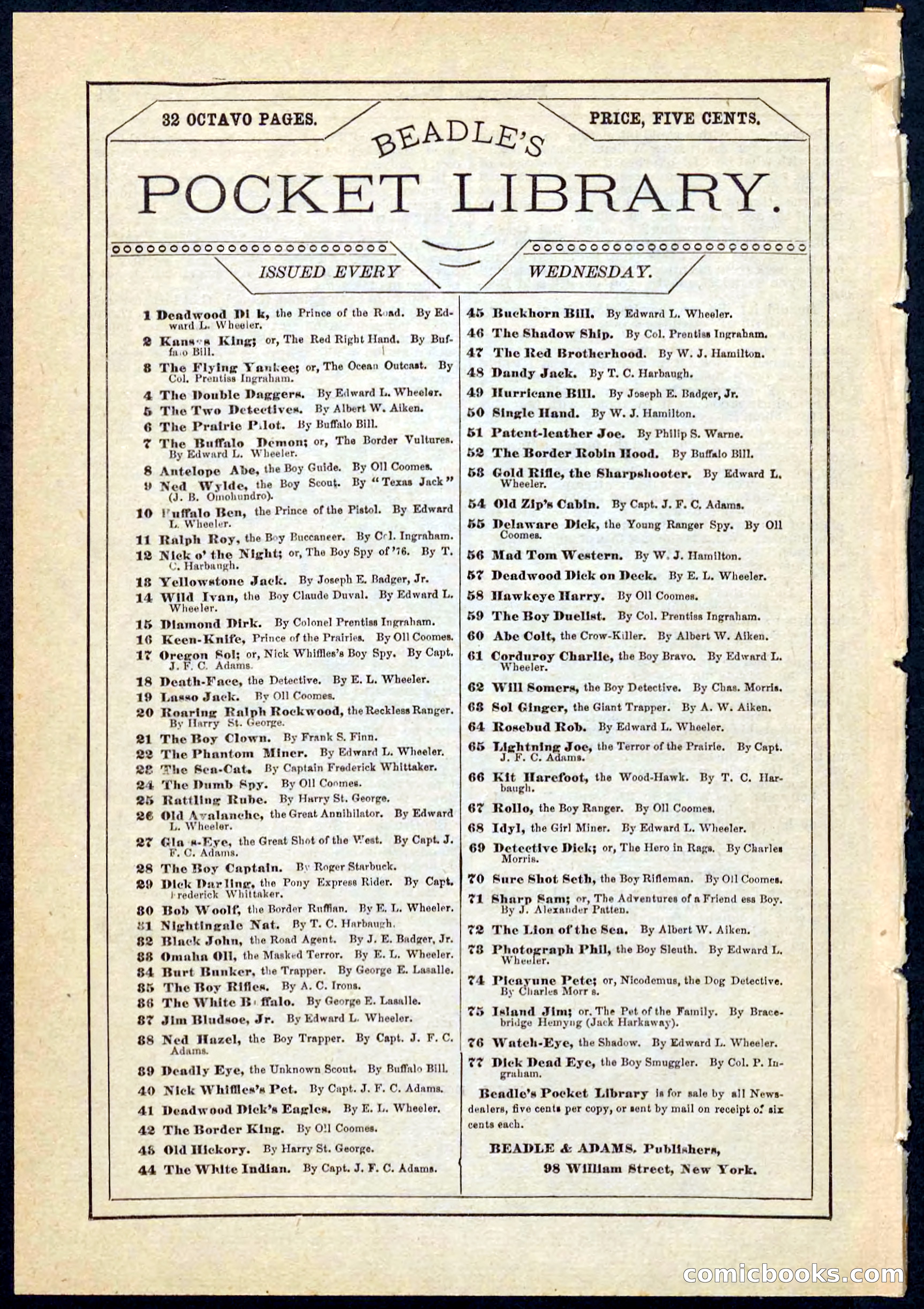 Beadle's Pocket Library No. 74 — page 32 of 32