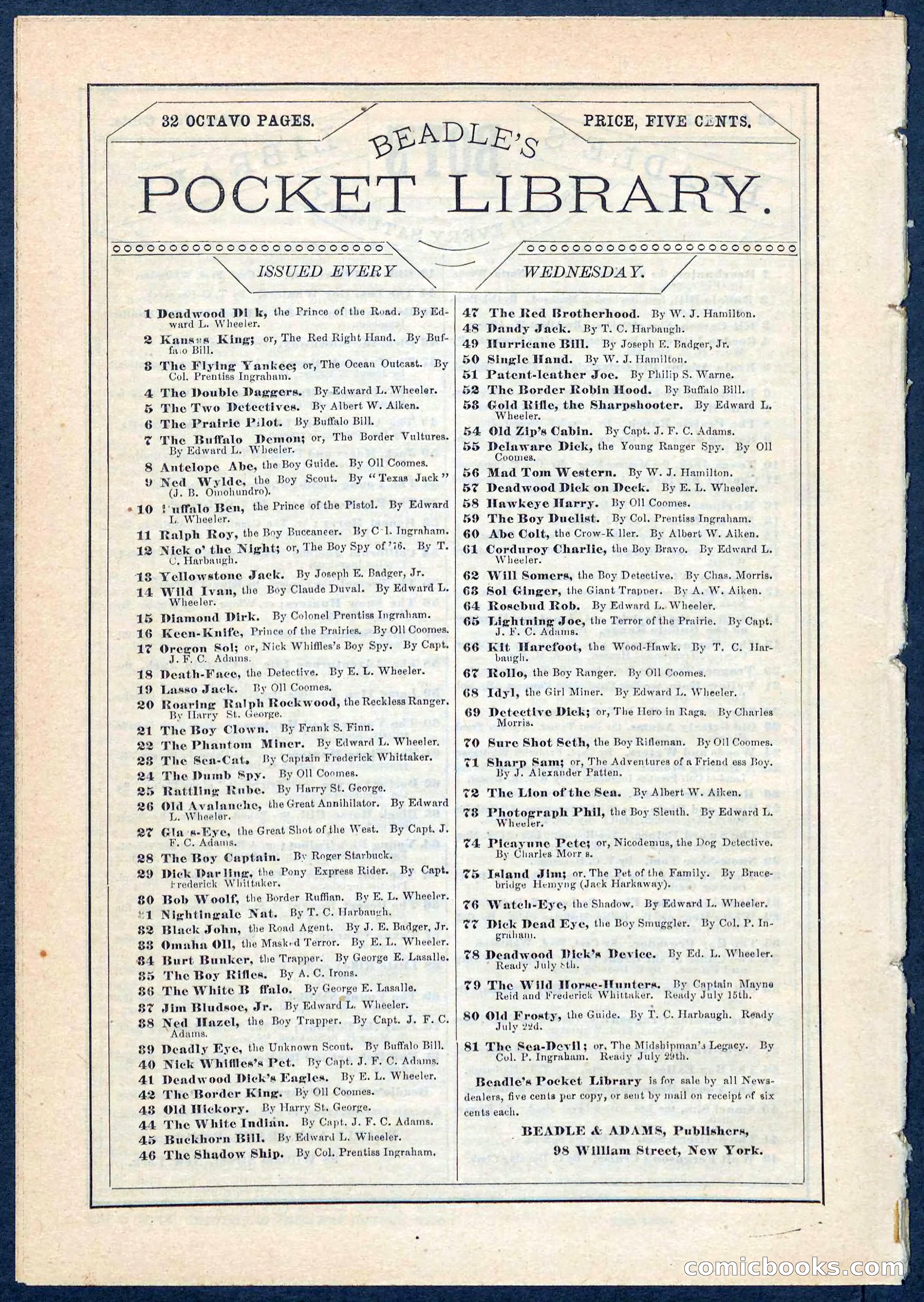 Beadle's Pocket Library No. 76 — page 32 of 32