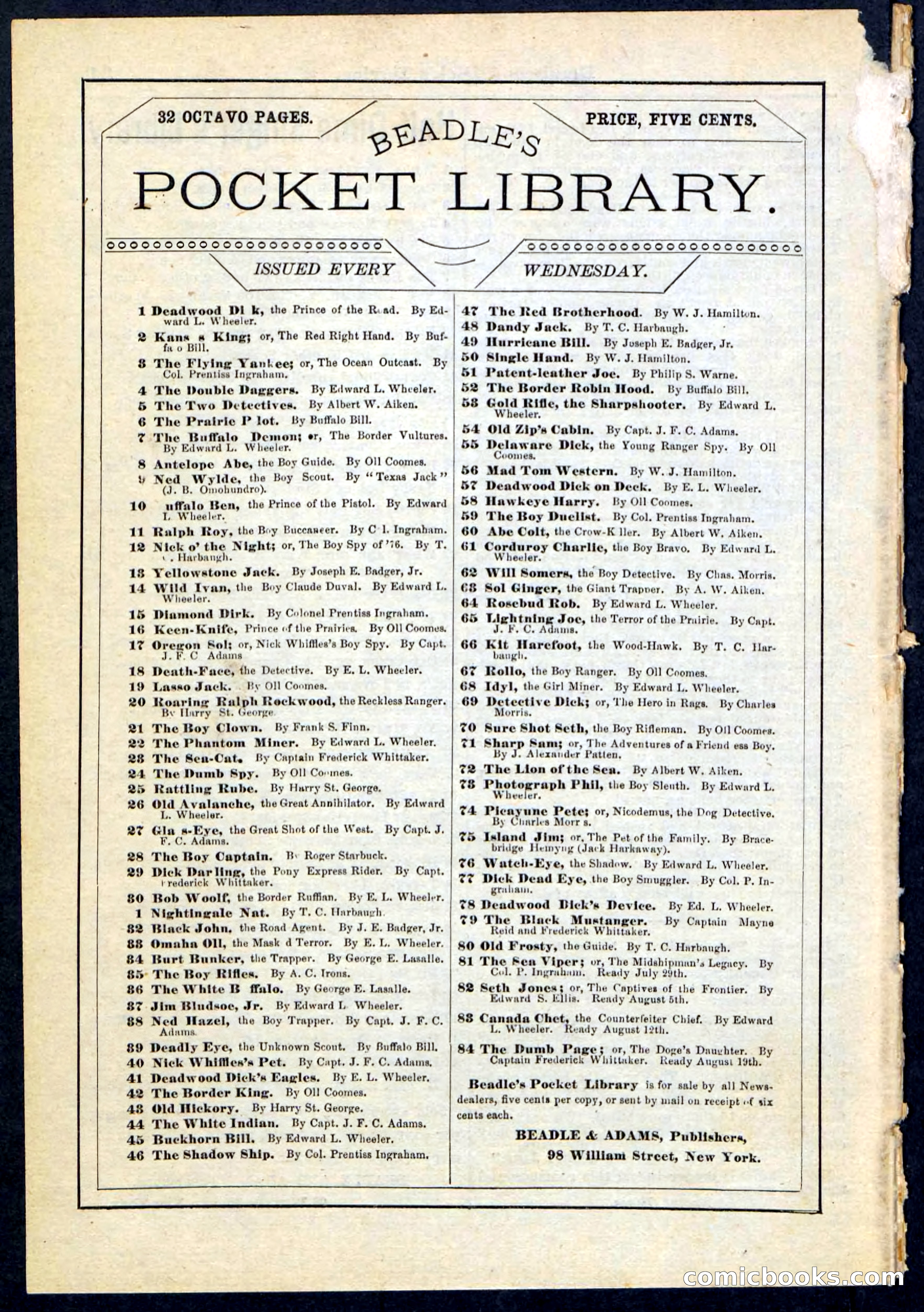 Beadle's Pocket Library No. 78 — page 32 of 32