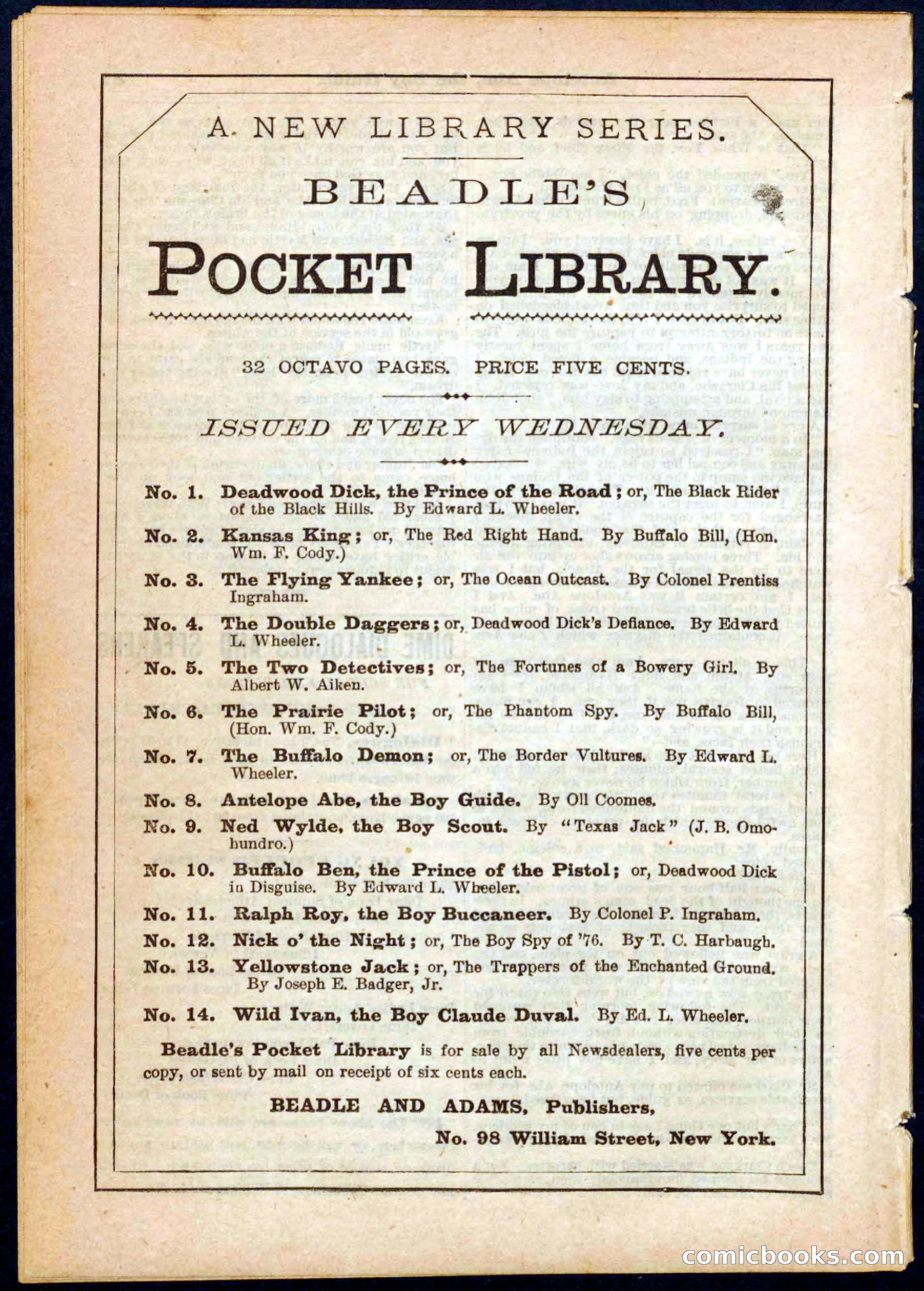 Beadle's Pocket Library No. 8 — page 32 of 32
