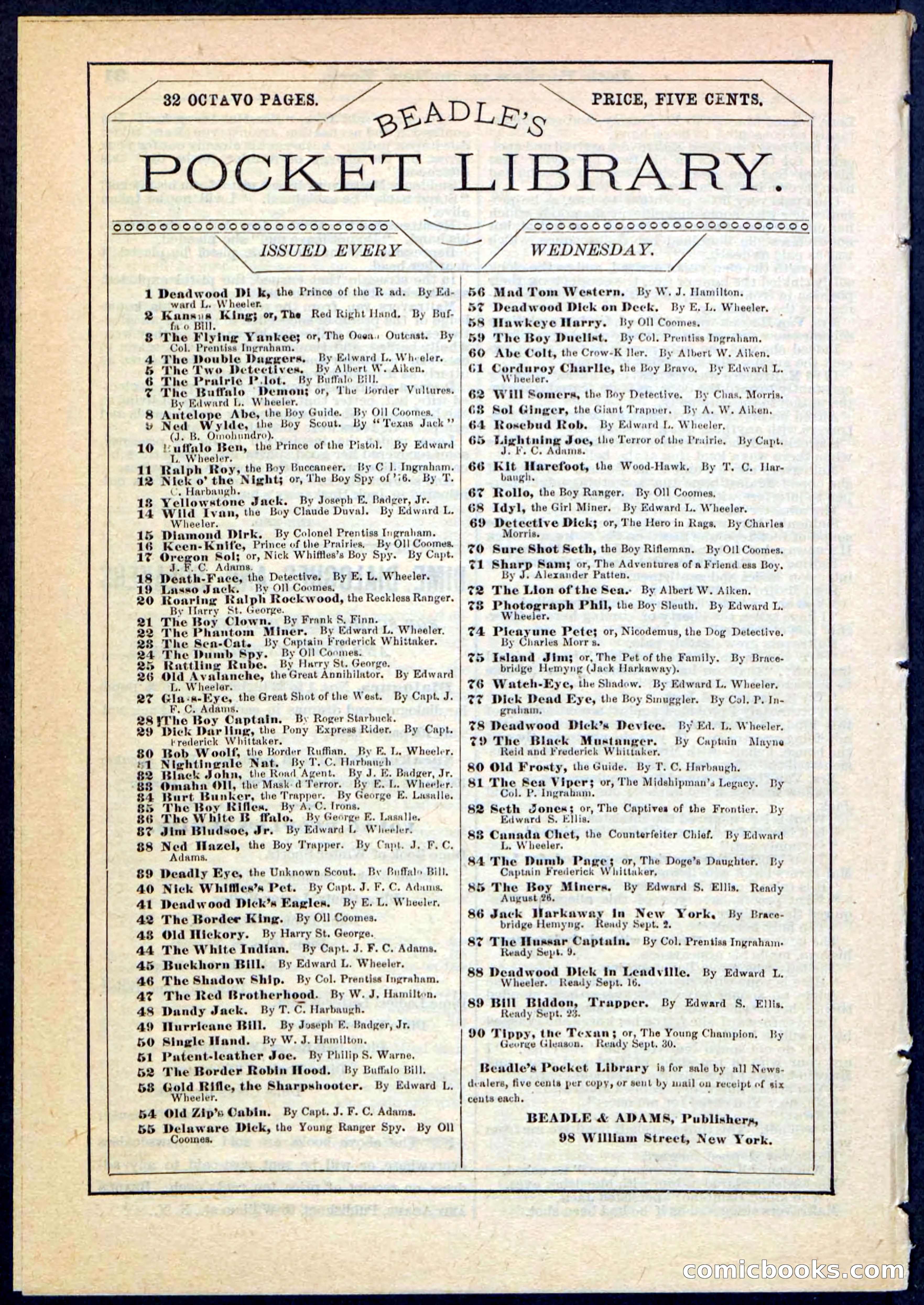 Beadle's Pocket Library No. 86 — page 32 of 32