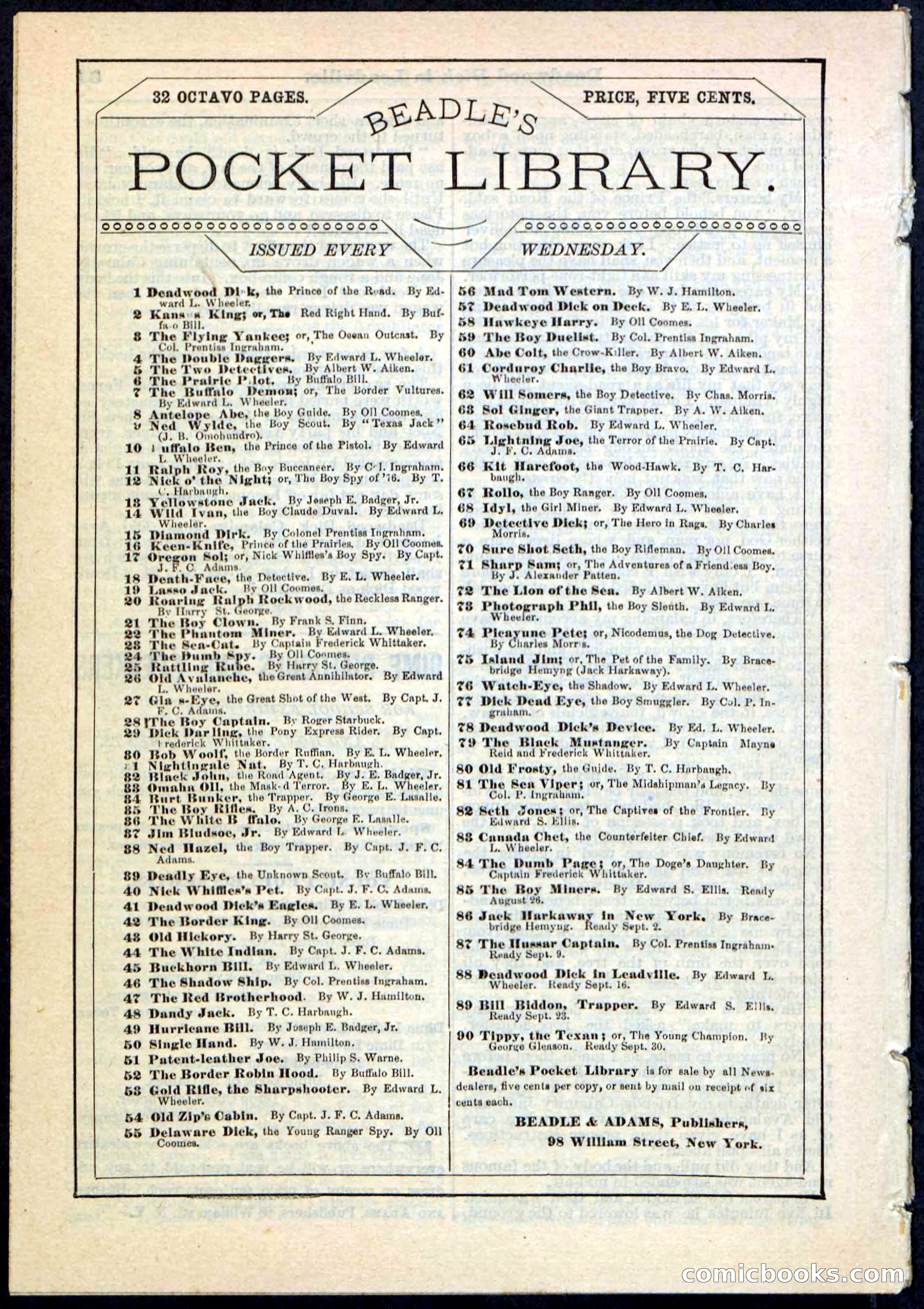 Beadle's Pocket Library No. 88 — page 32 of 32