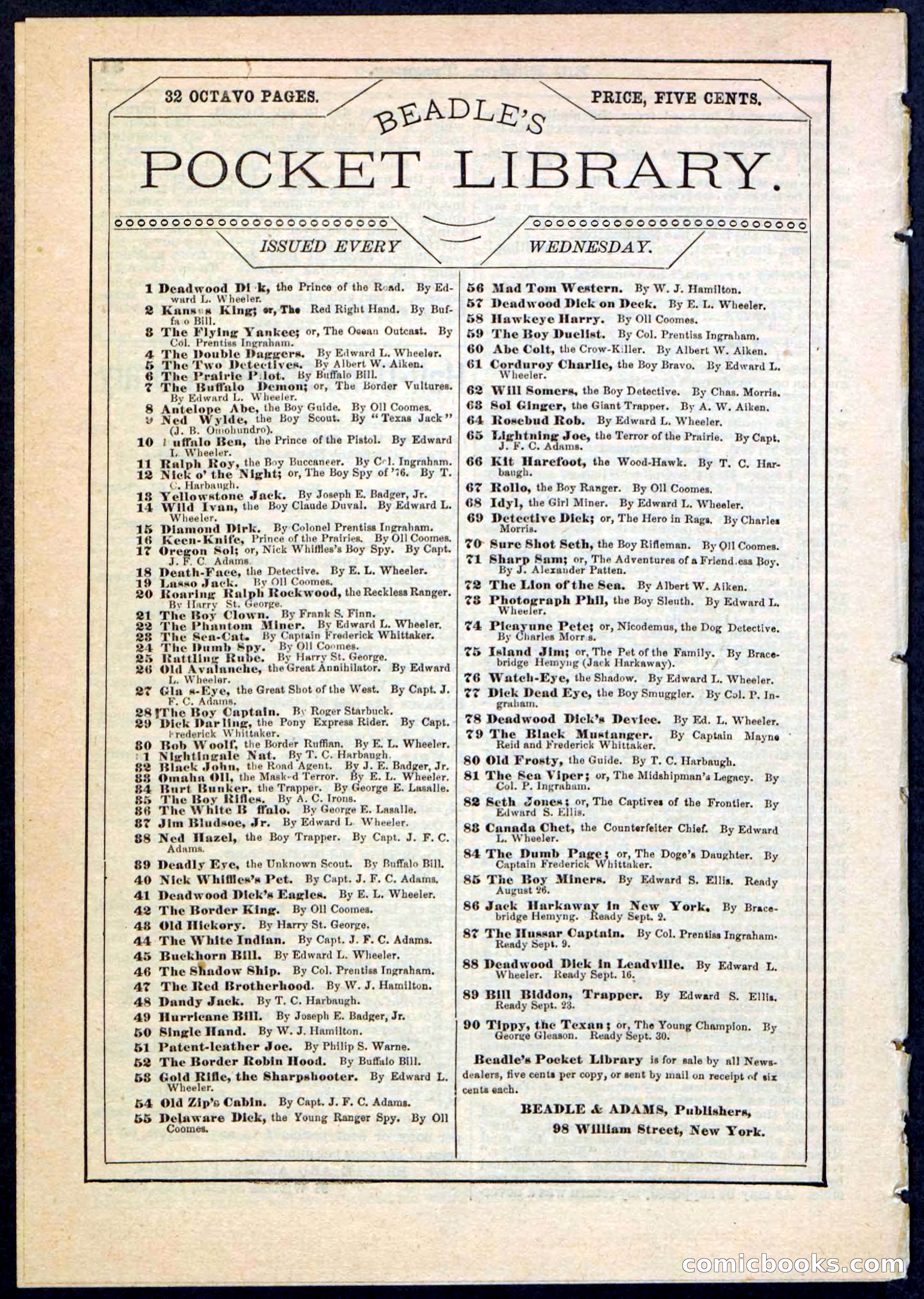 Beadle's Pocket Library No. 89 — page 32 of 32