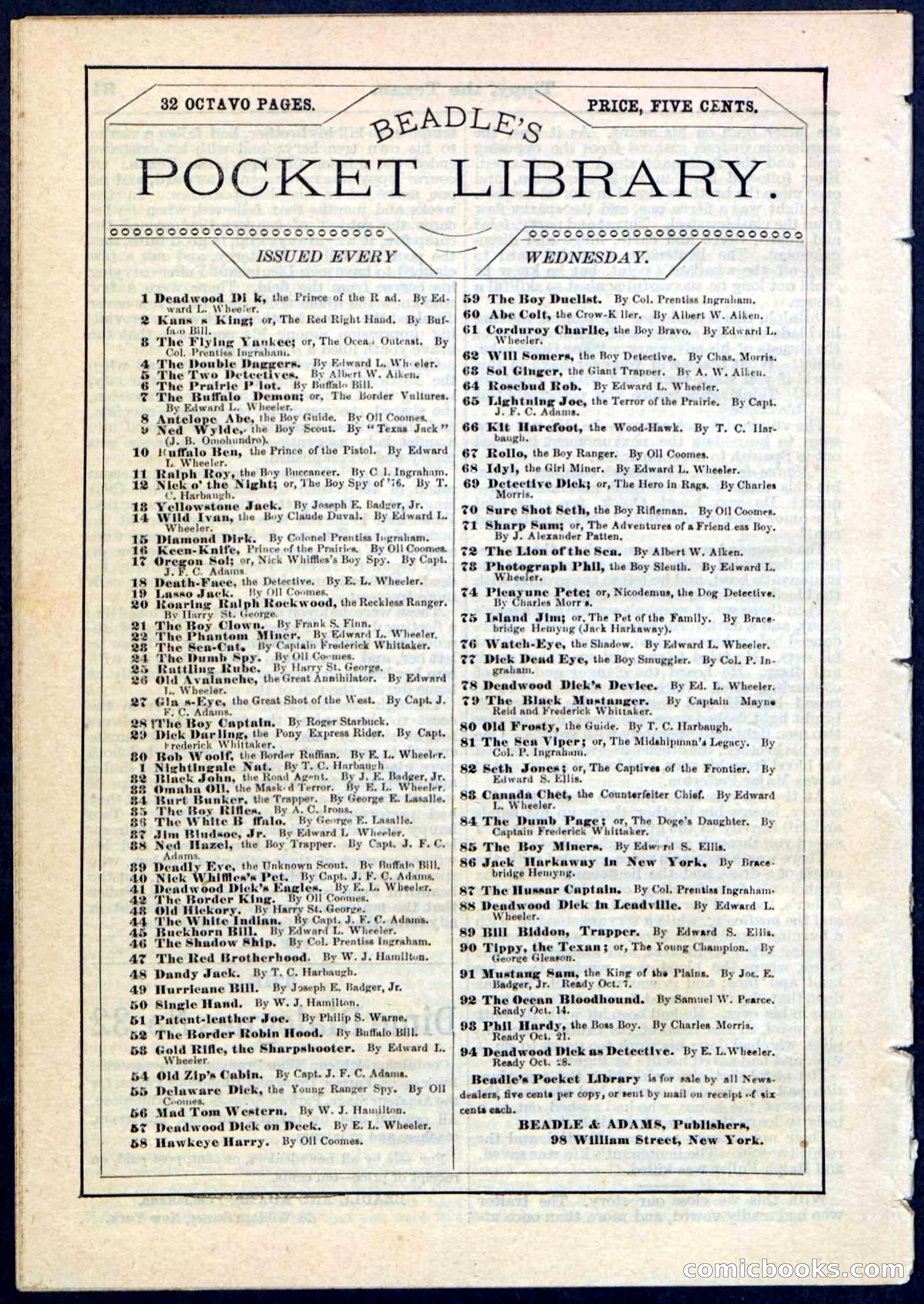 Beadle's Pocket Library No. 90 — page 32 of 32