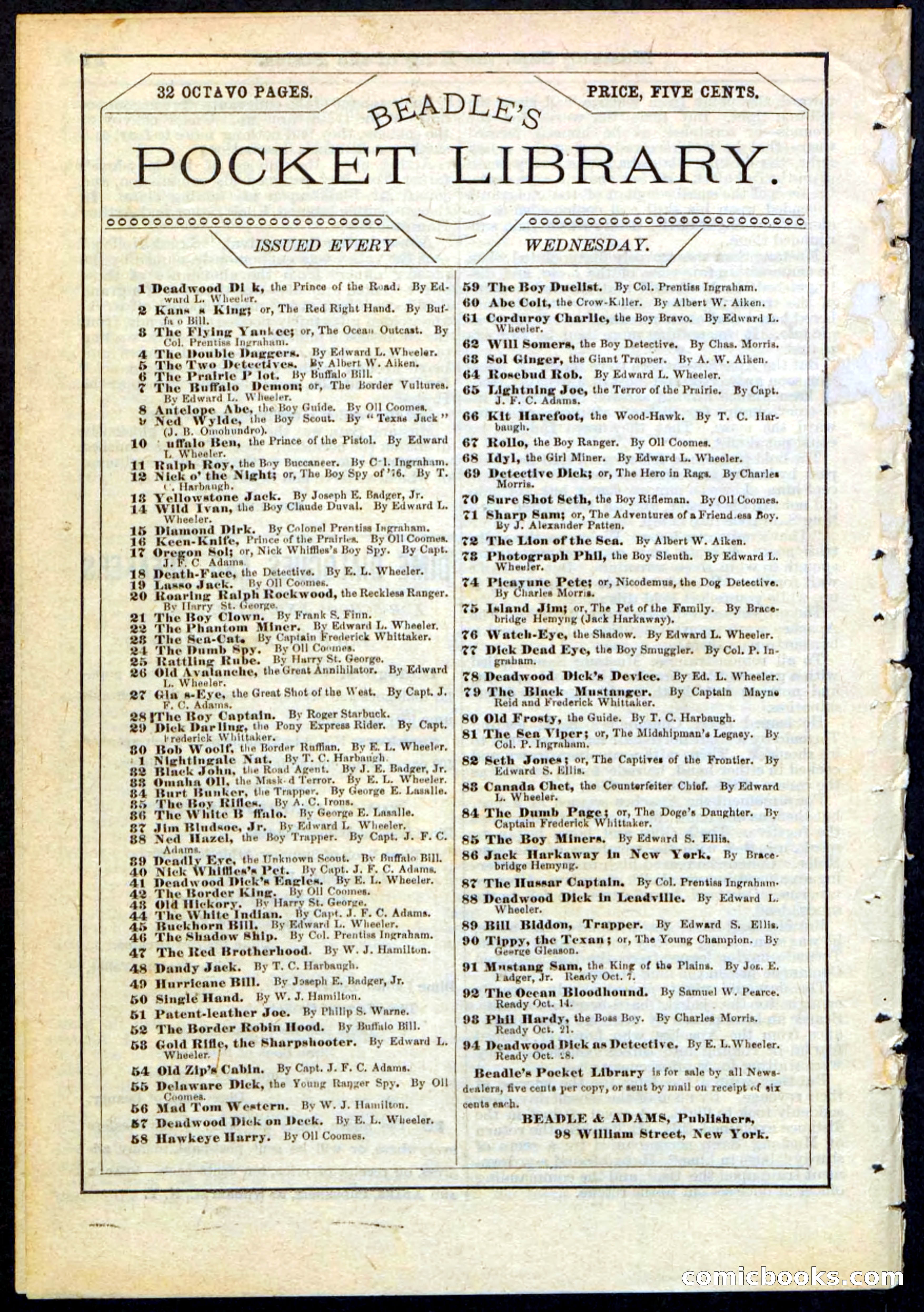 Beadle's Pocket Library No. 91 — page 32 of 32