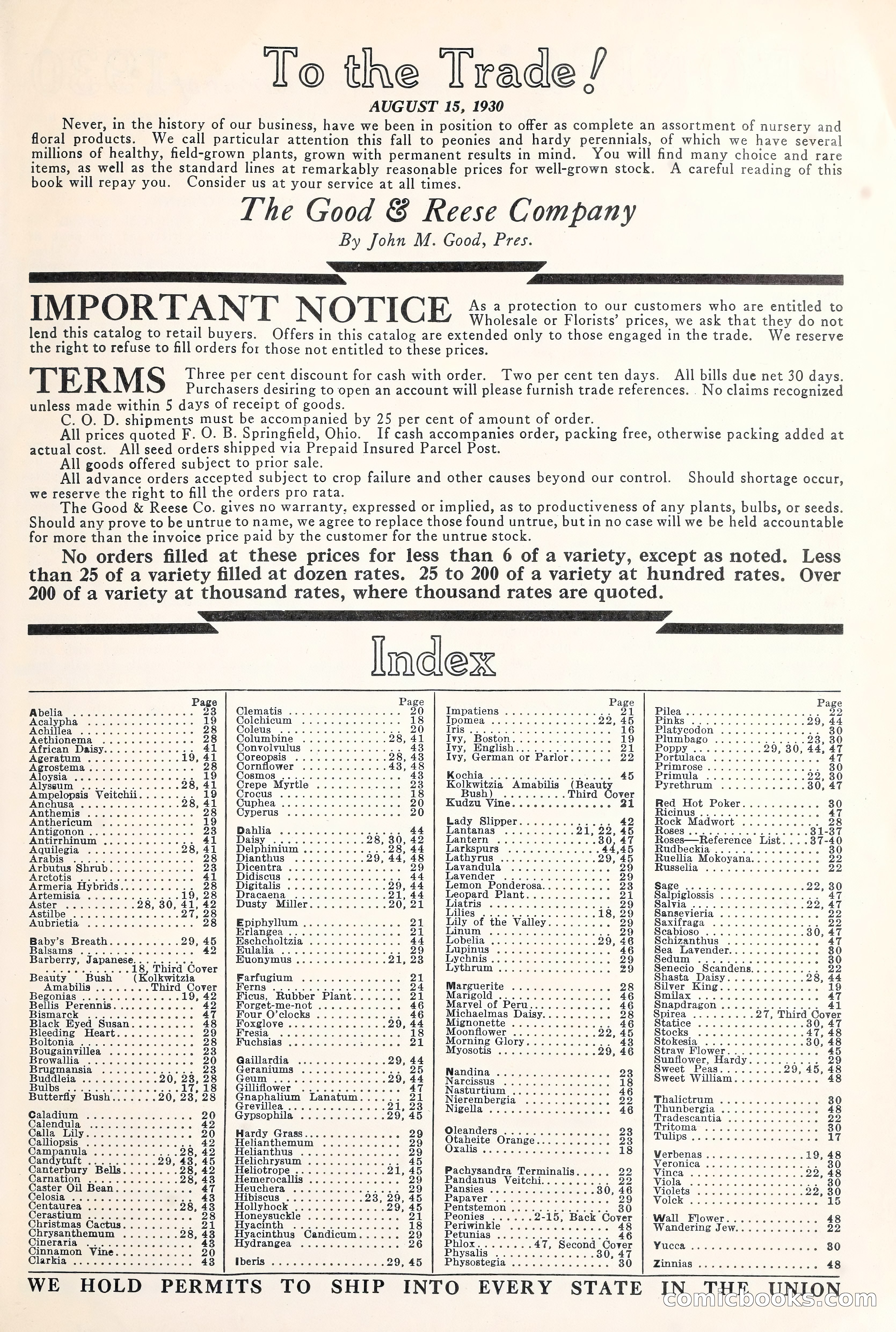 Good & Reese Co.'s Blue Book for Florists: Autumn 1930 — page 7 of 58