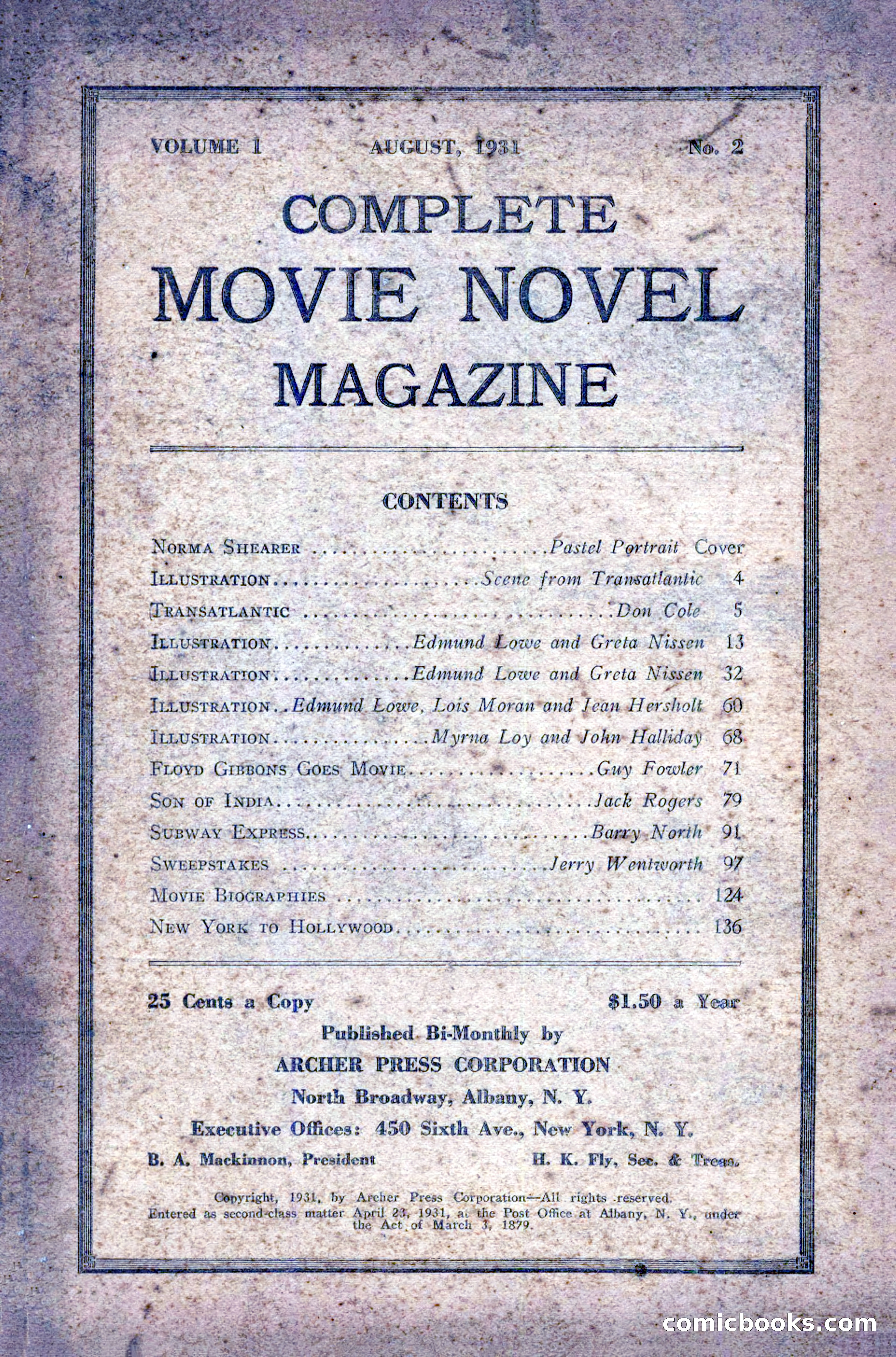 Complete Movie Novel Magazine, August 1931 — page 3 of 148