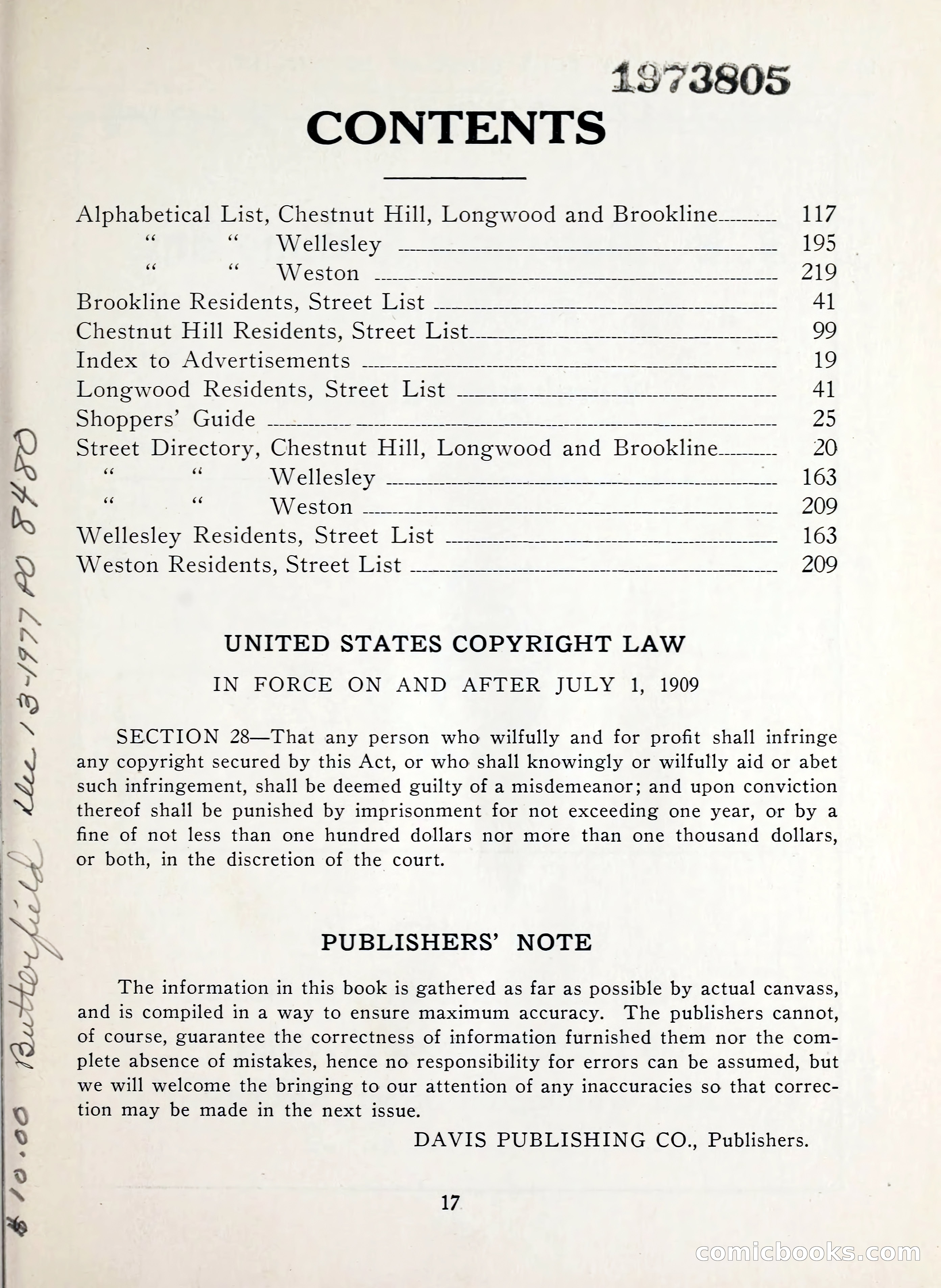 Davis' Blue Book of Brookline, Wellesley and Weston — page 17 of 224