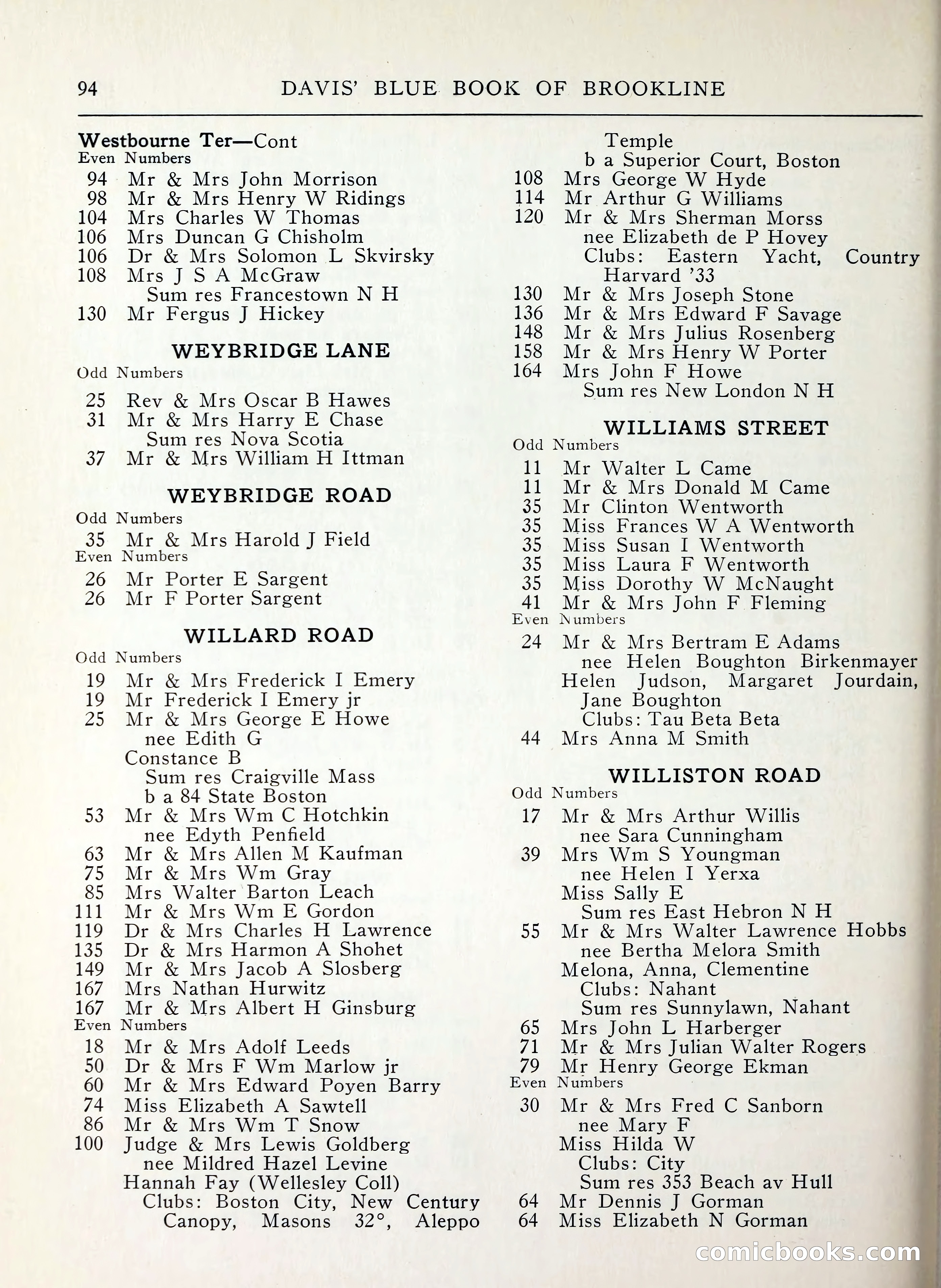 Davis' Blue Book of Brookline, Wellesley and Weston — page 86 of 224