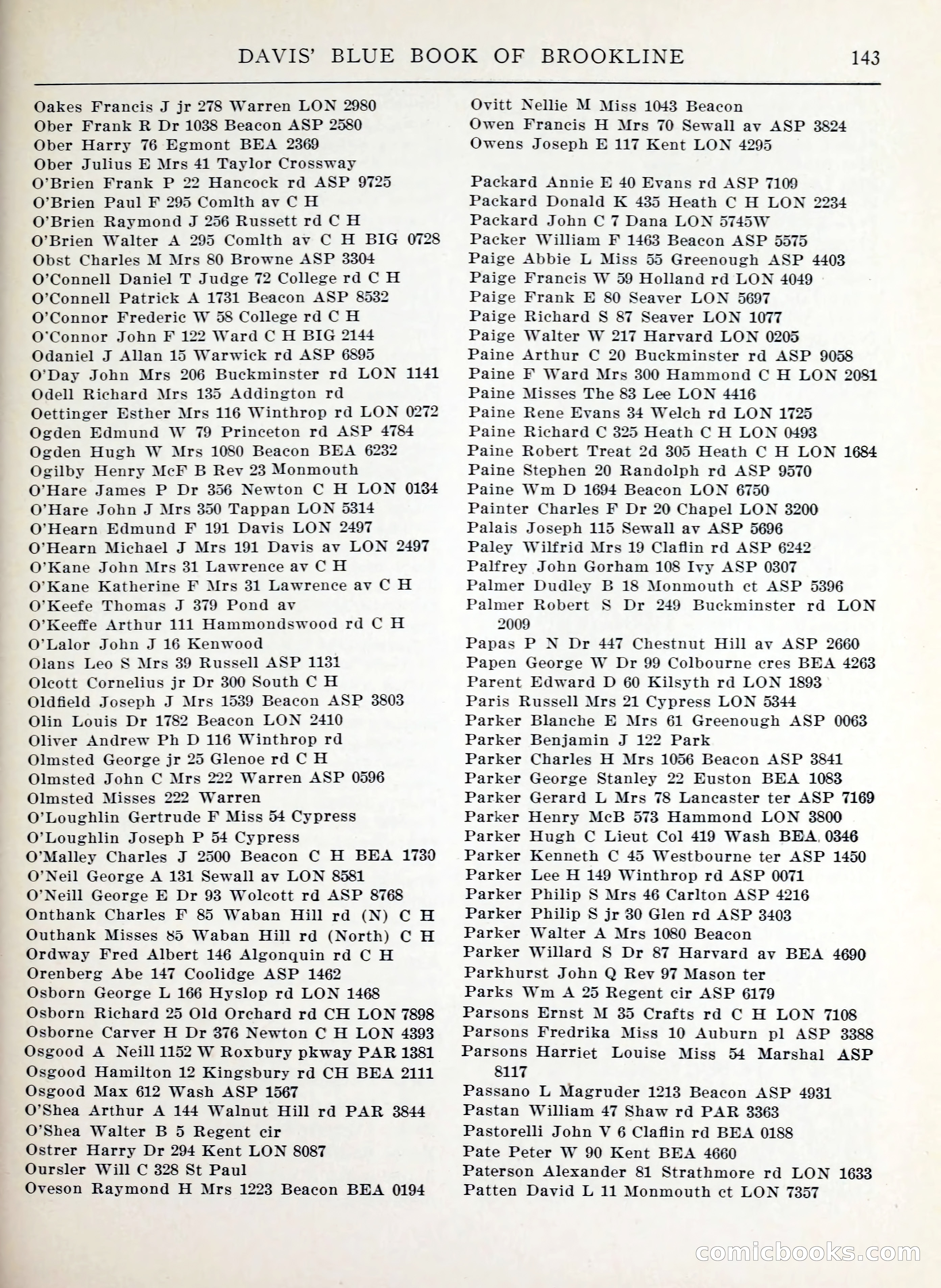 Davis' Blue Book of Brookline, Wellesley and Weston — page 135 of 224