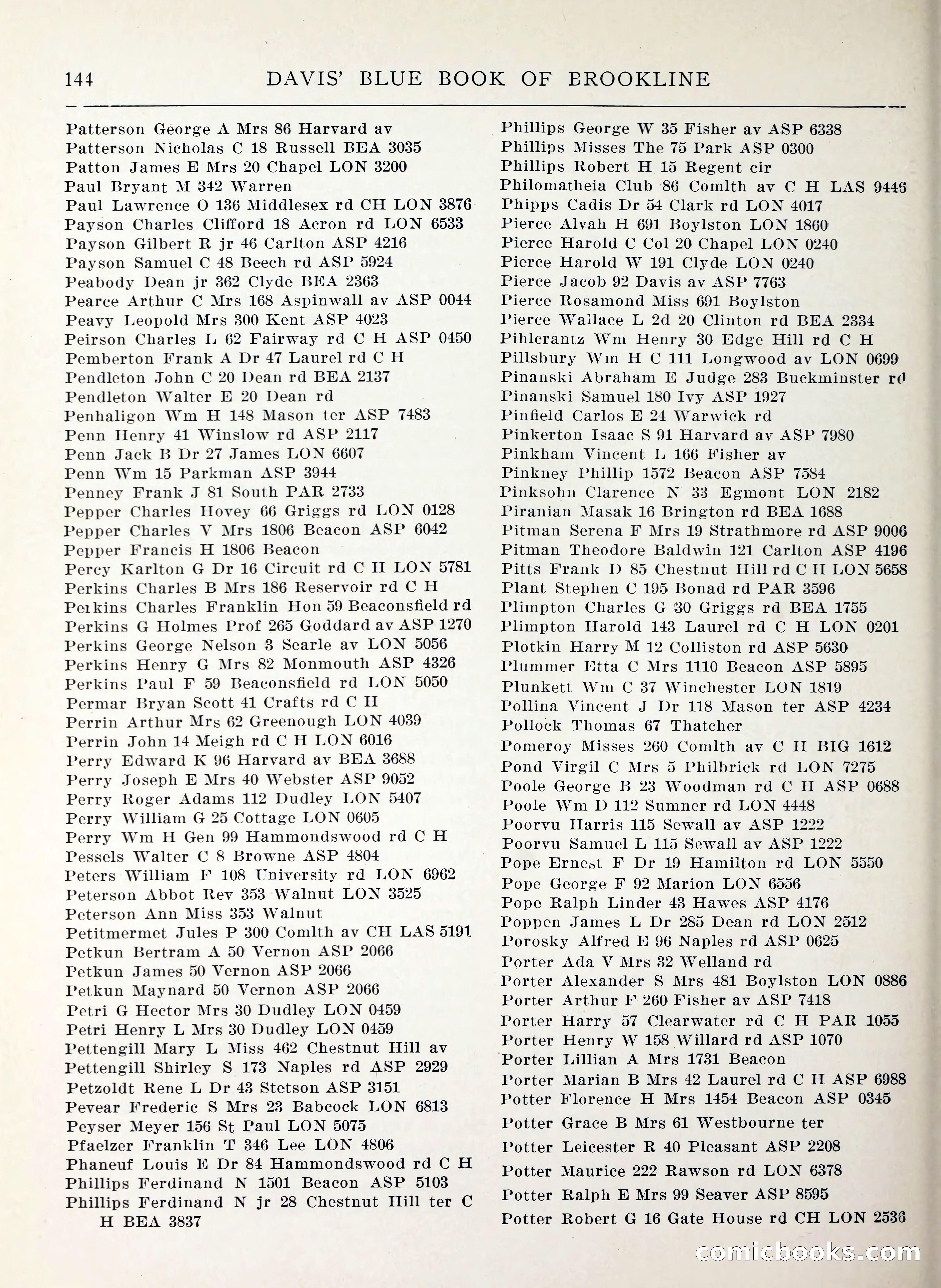 Davis' Blue Book of Brookline, Wellesley and Weston — page 136 of 224