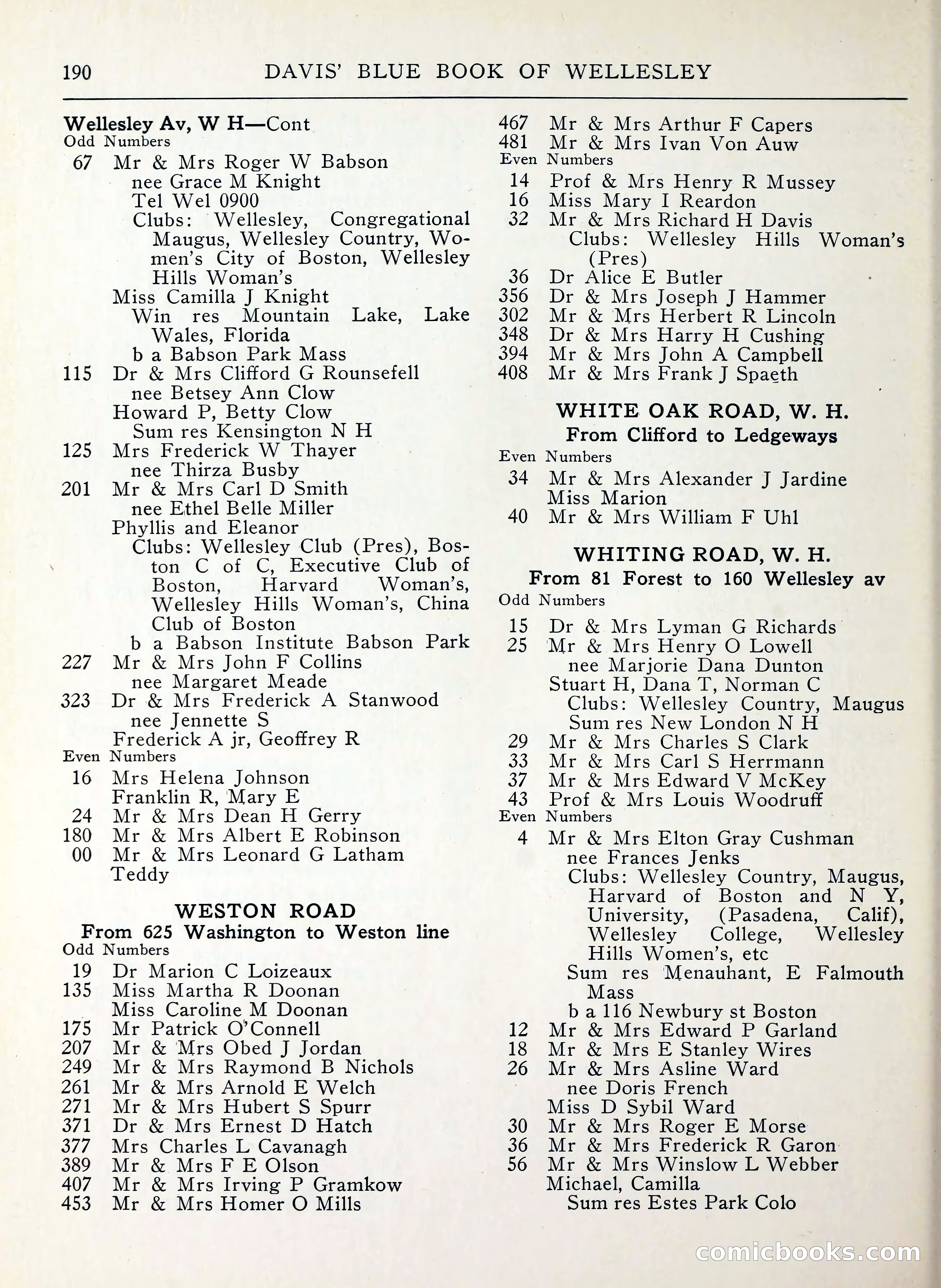 Davis' Blue Book of Brookline, Wellesley and Weston — page 186 of 224