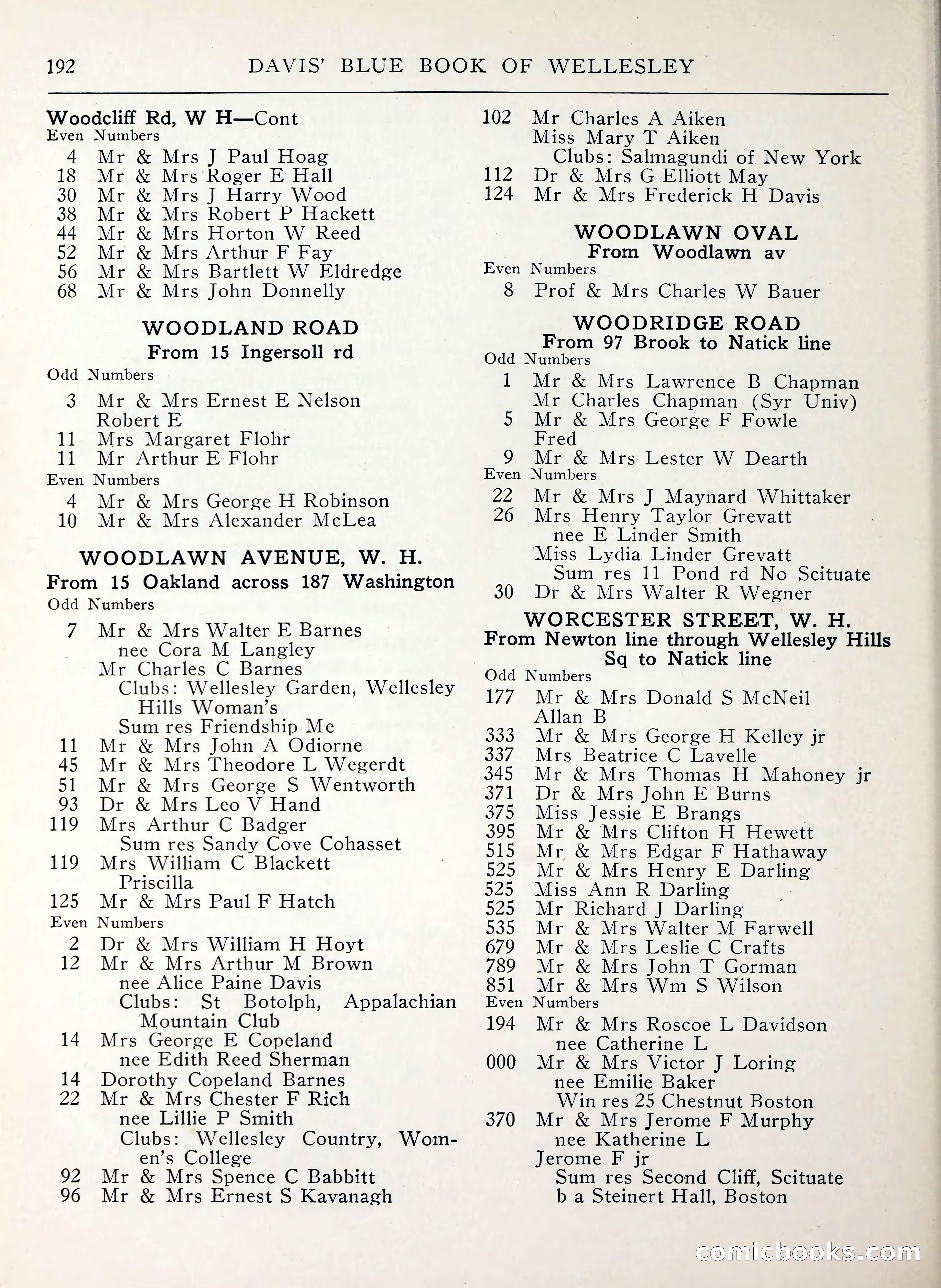 Davis' Blue Book of Brookline, Wellesley and Weston — page 188 of 224