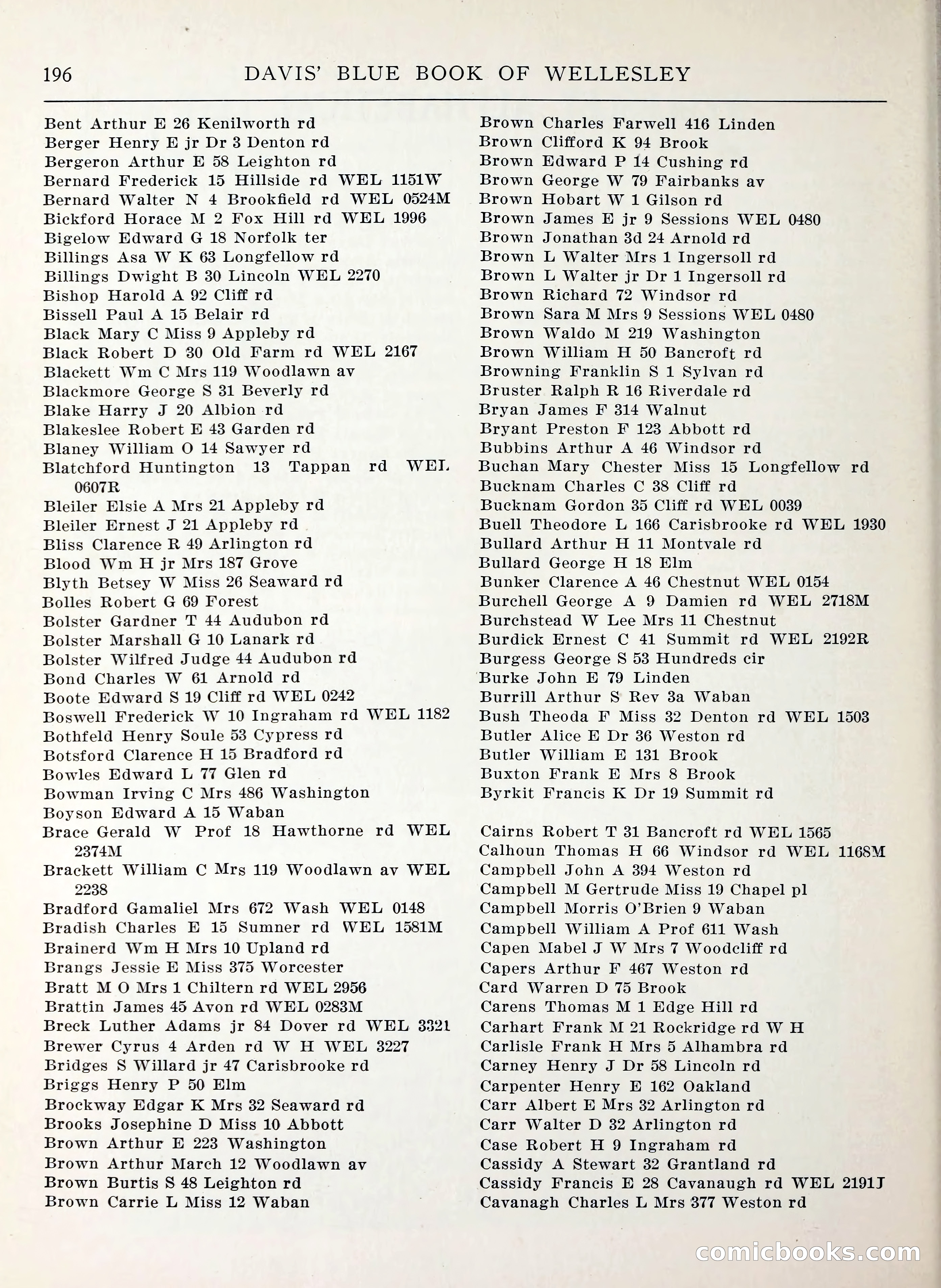 Davis' Blue Book of Brookline, Wellesley and Weston — page 194 of 224