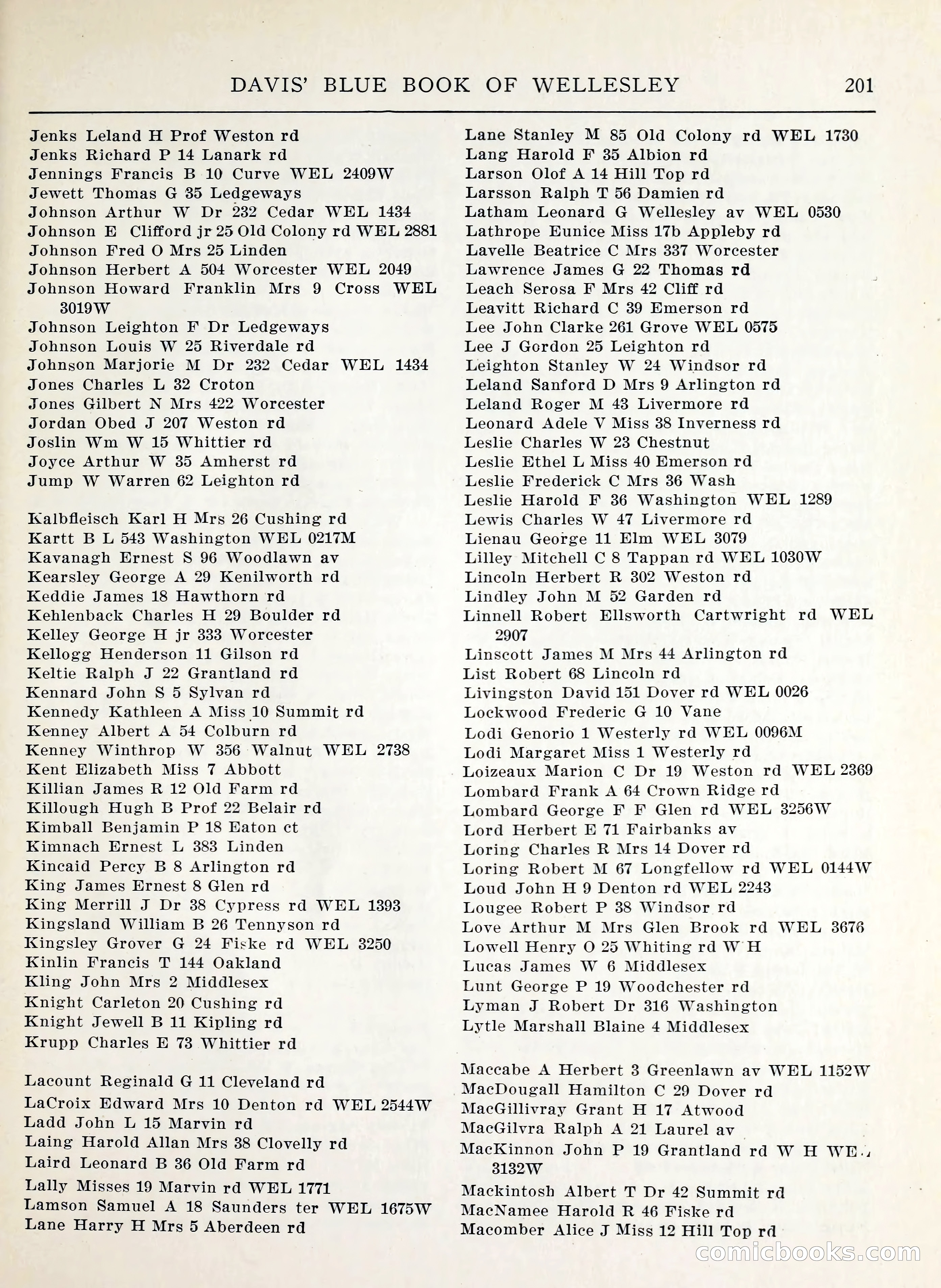 Davis' Blue Book of Brookline, Wellesley and Weston — page 199 of 224