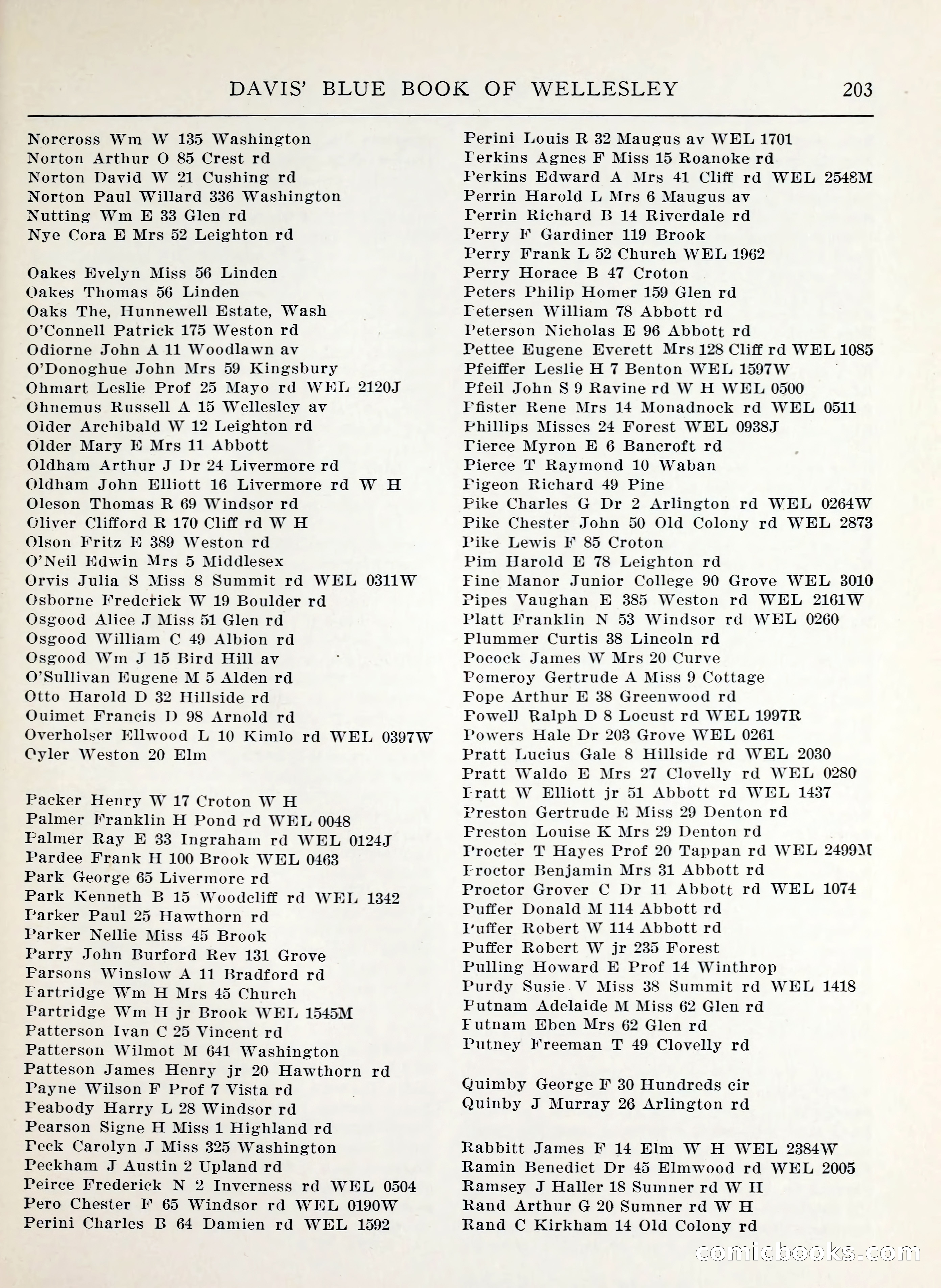 Davis' Blue Book of Brookline, Wellesley and Weston — page 201 of 224