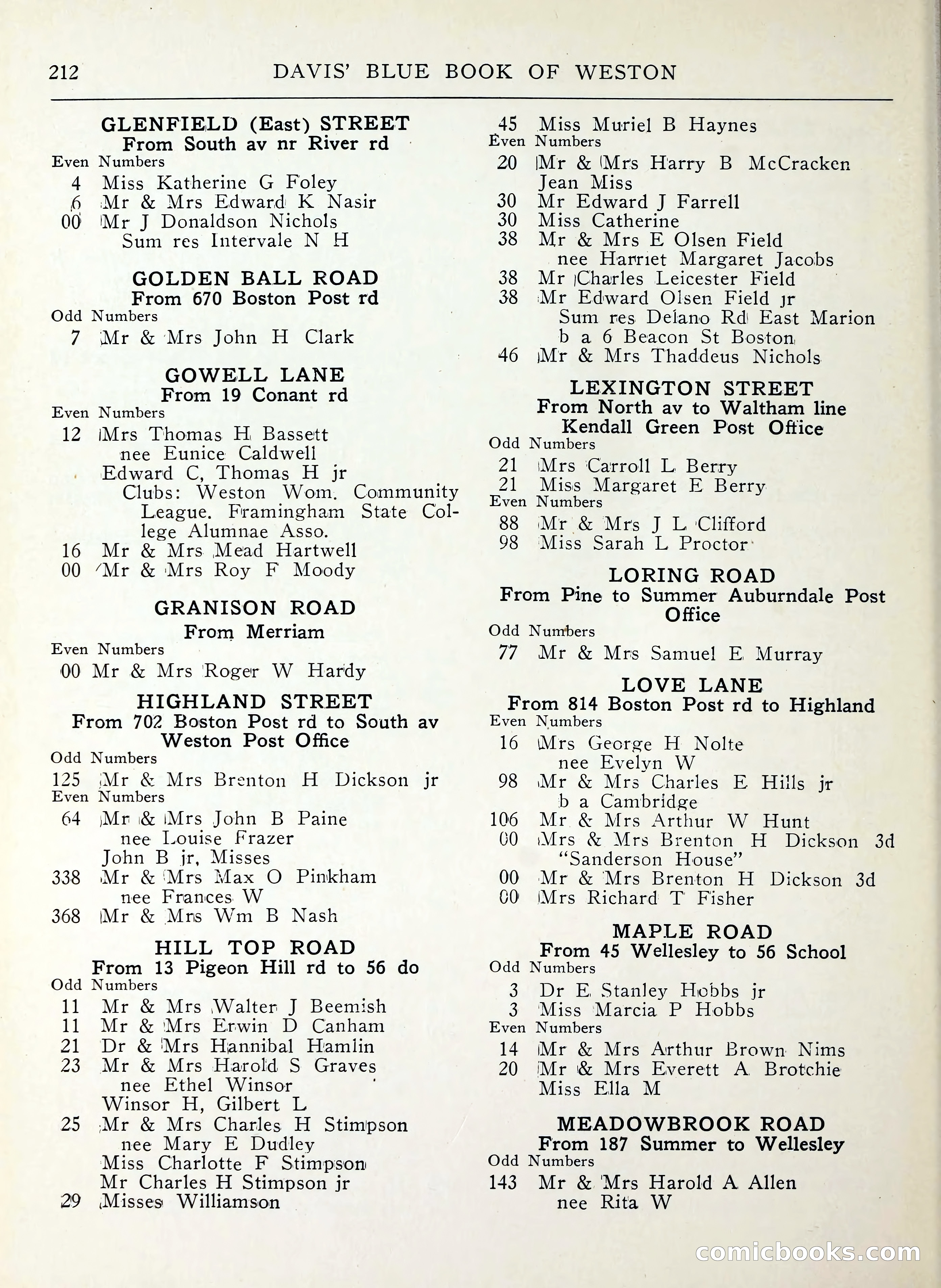 Davis' Blue Book of Brookline, Wellesley and Weston — page 210 of 224