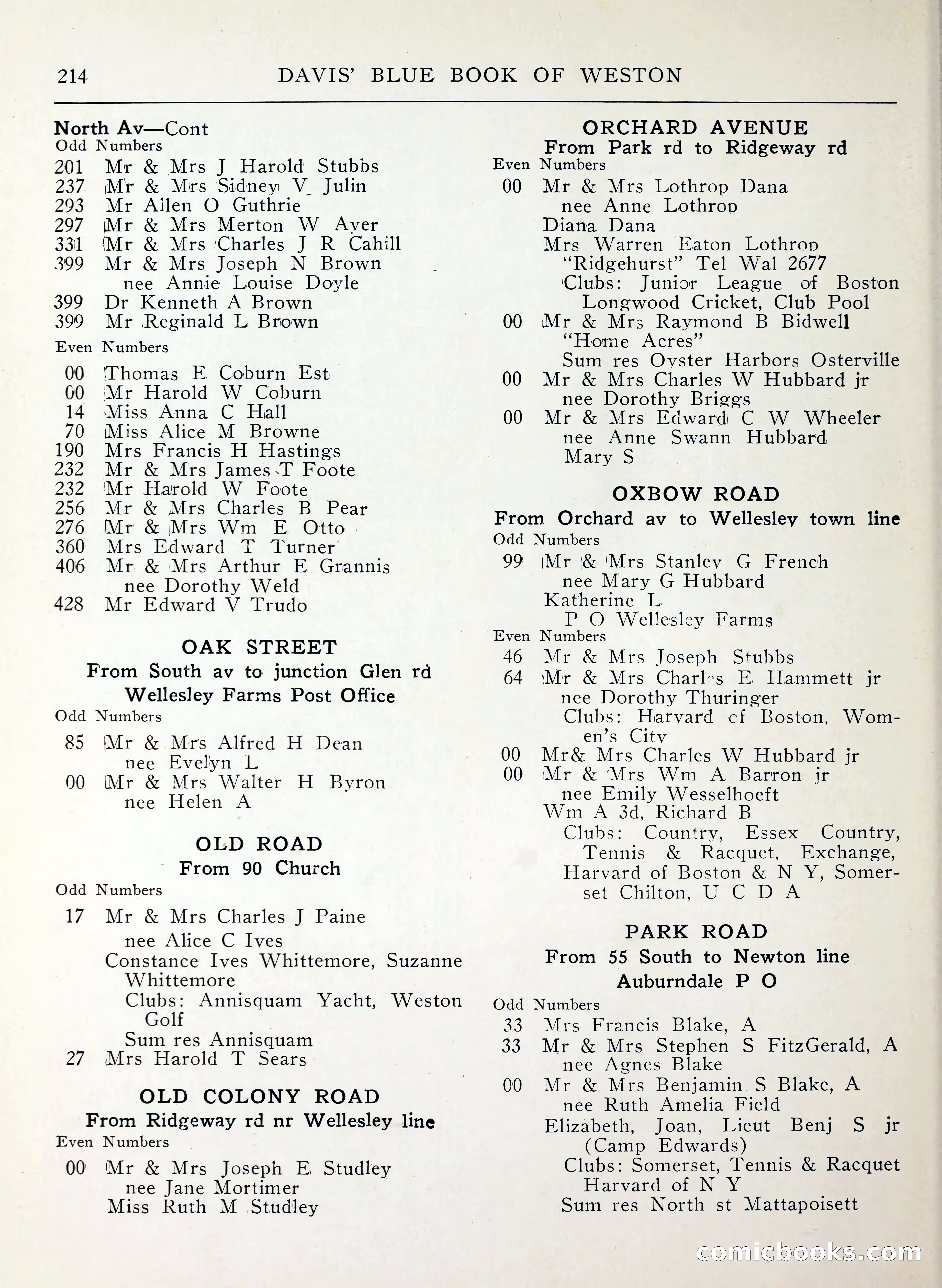 Davis' Blue Book of Brookline, Wellesley and Weston — page 212 of 224