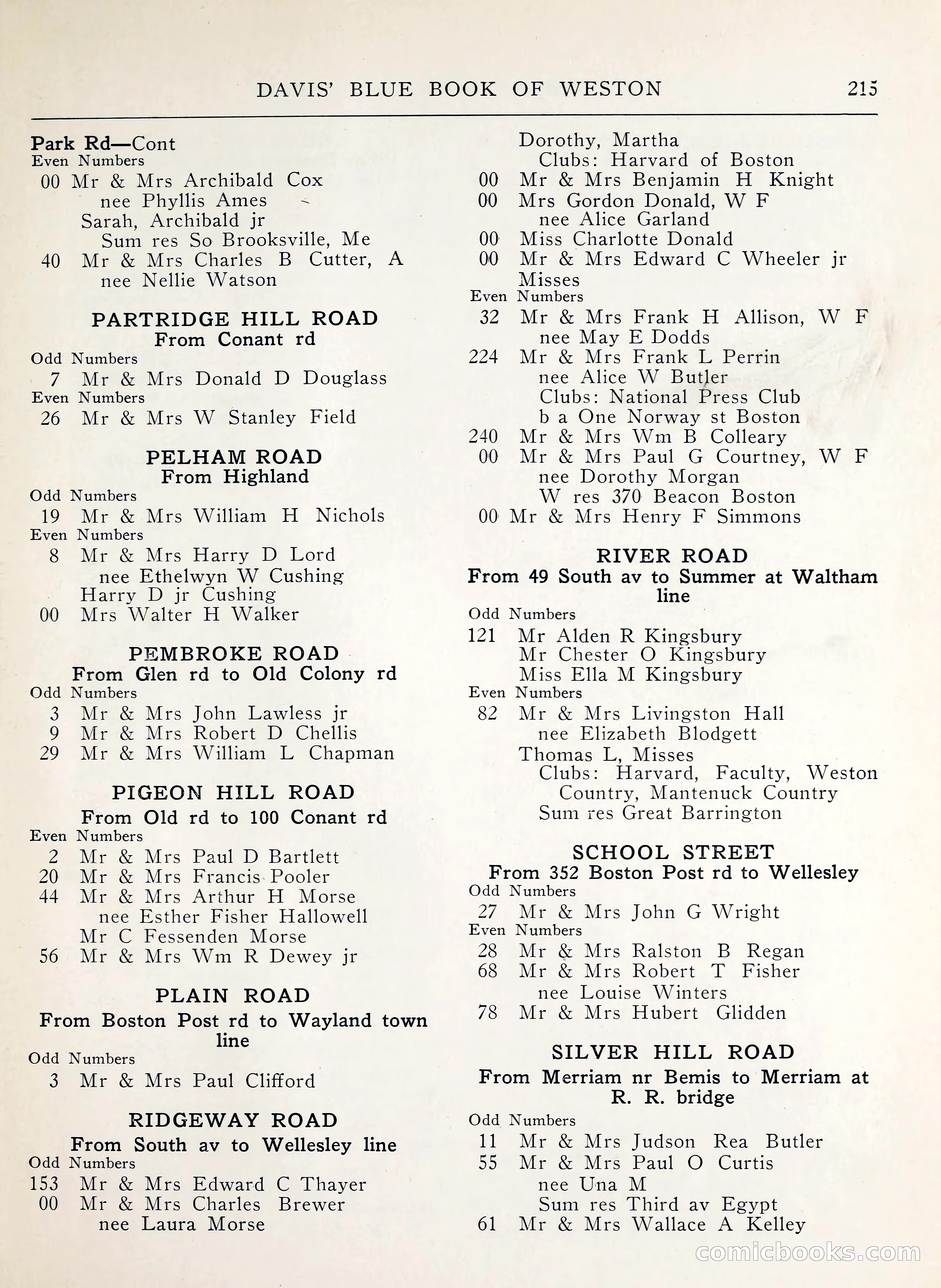Davis' Blue Book of Brookline, Wellesley and Weston — page 213 of 224