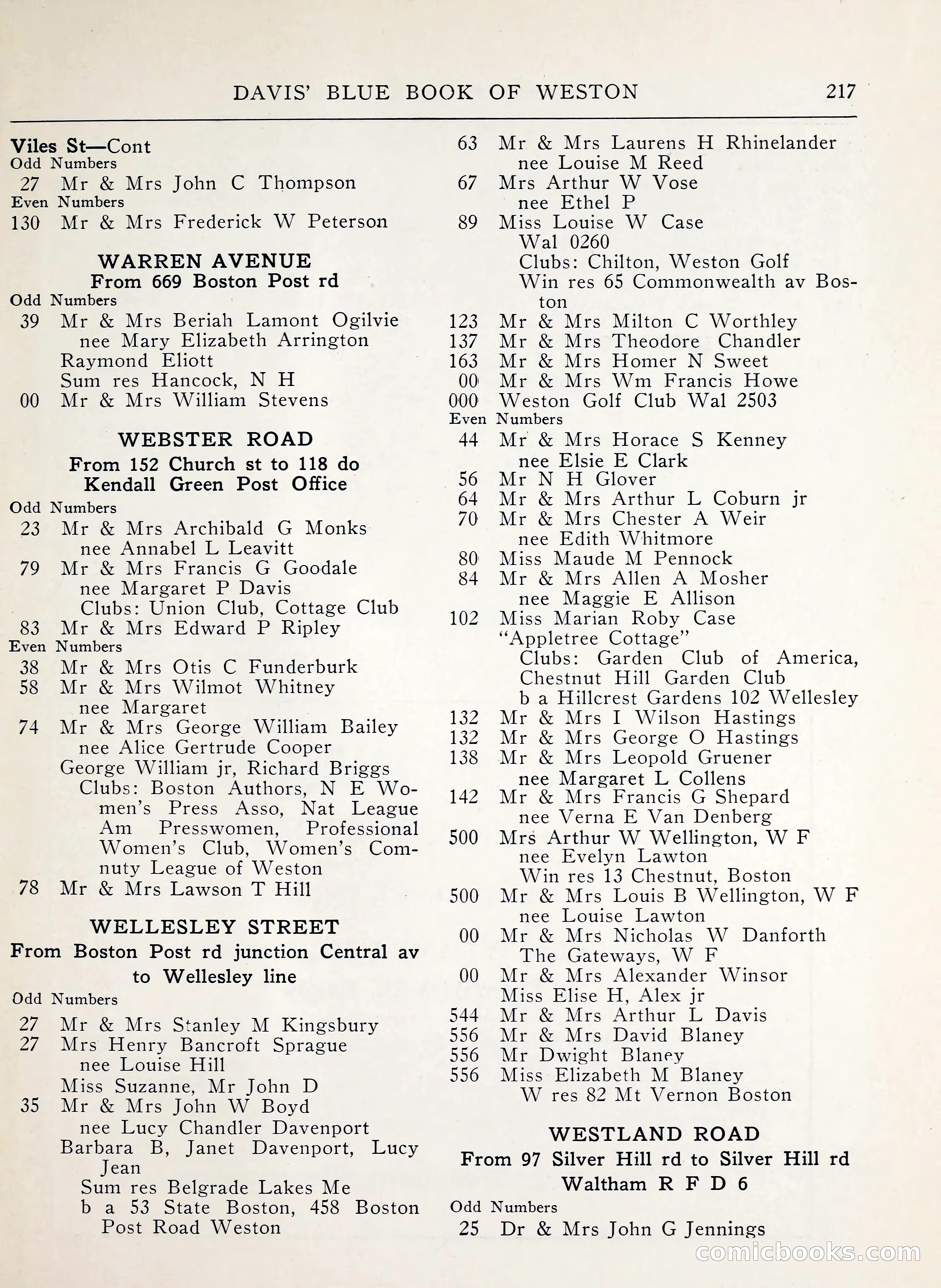 Davis' Blue Book of Brookline, Wellesley and Weston — page 215 of 224
