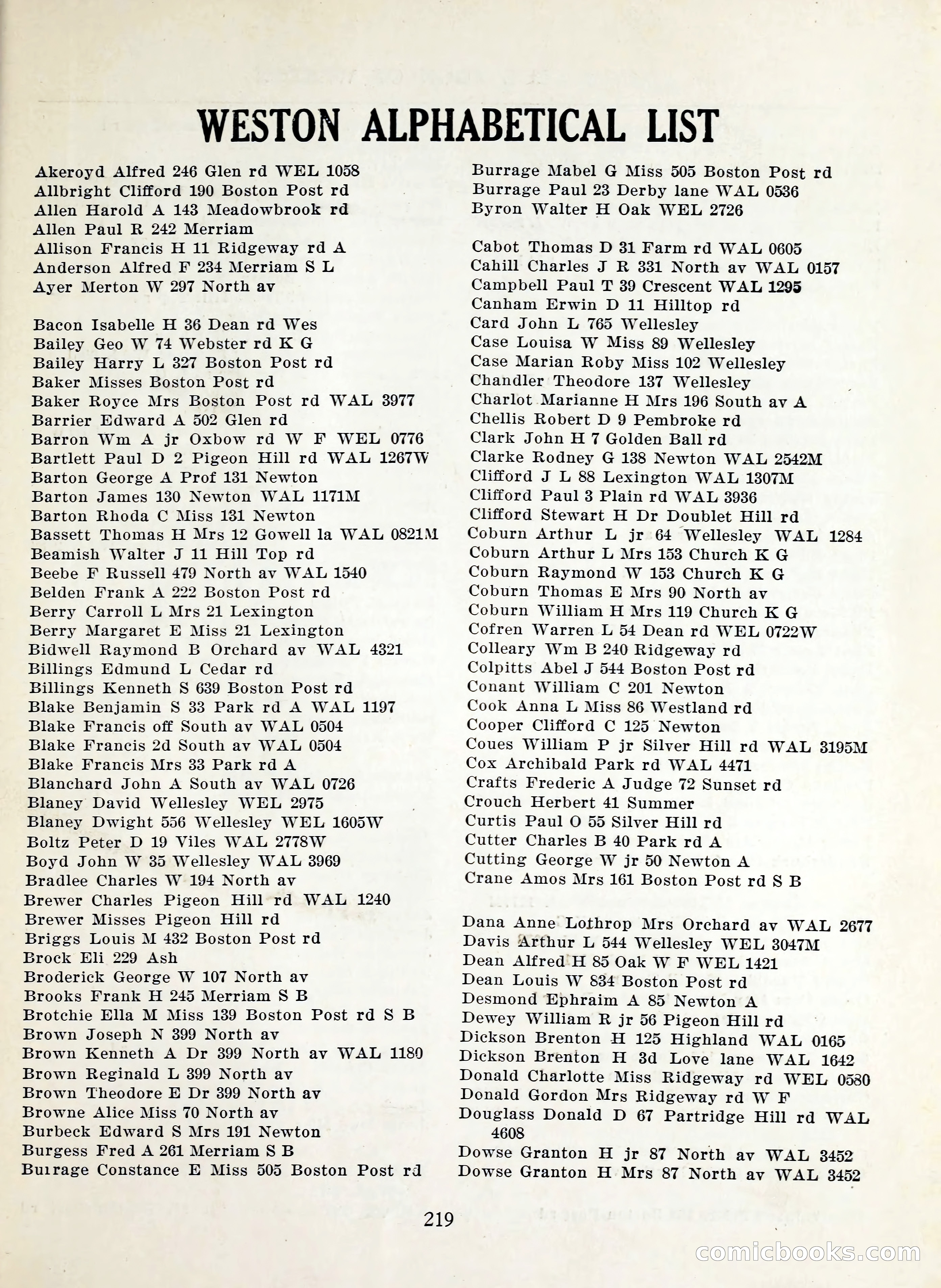 Davis' Blue Book of Brookline, Wellesley and Weston — page 217 of 224