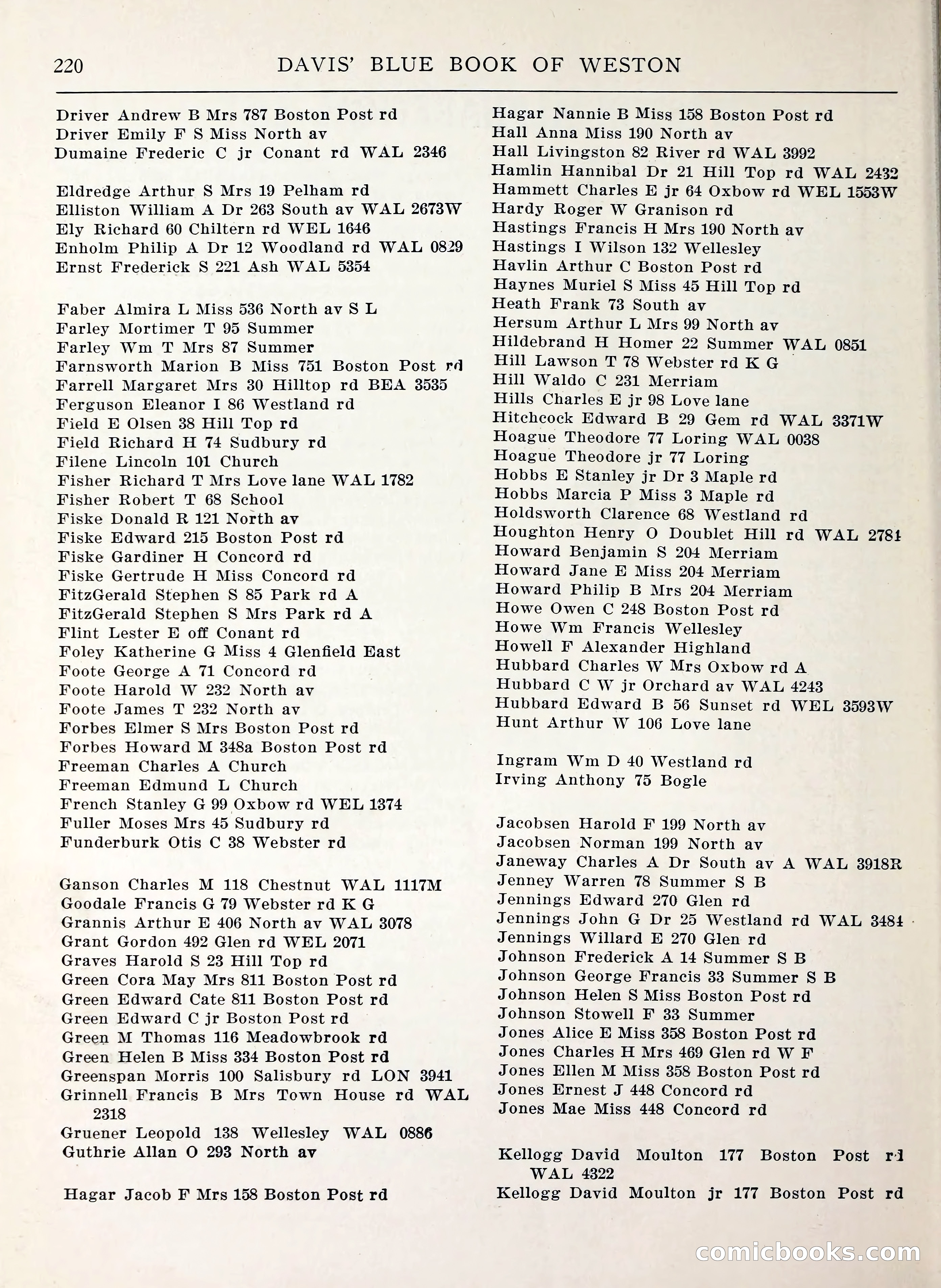 Davis' Blue Book of Brookline, Wellesley and Weston — page 218 of 224
