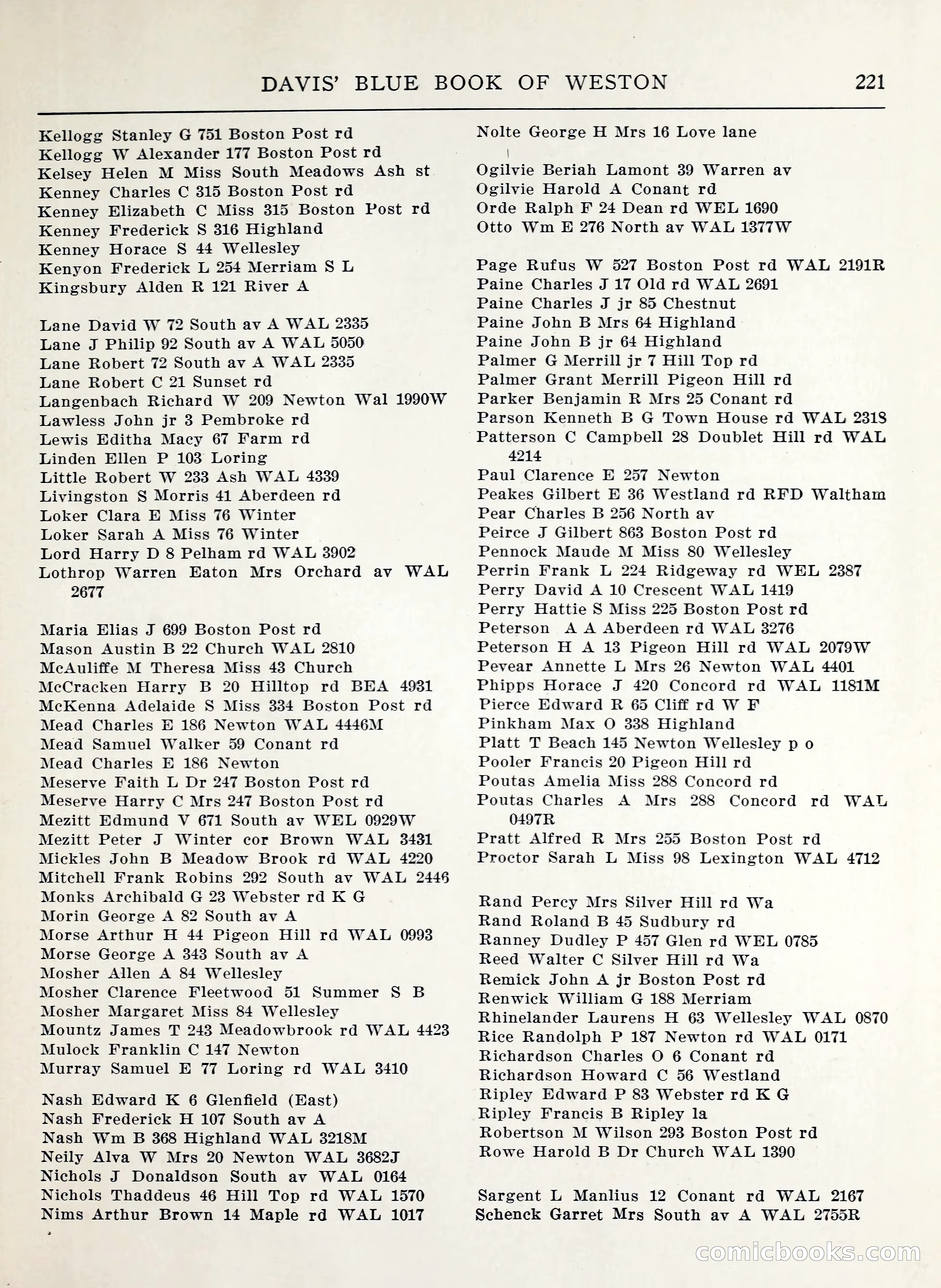 Davis' Blue Book of Brookline, Wellesley and Weston — page 219 of 224
