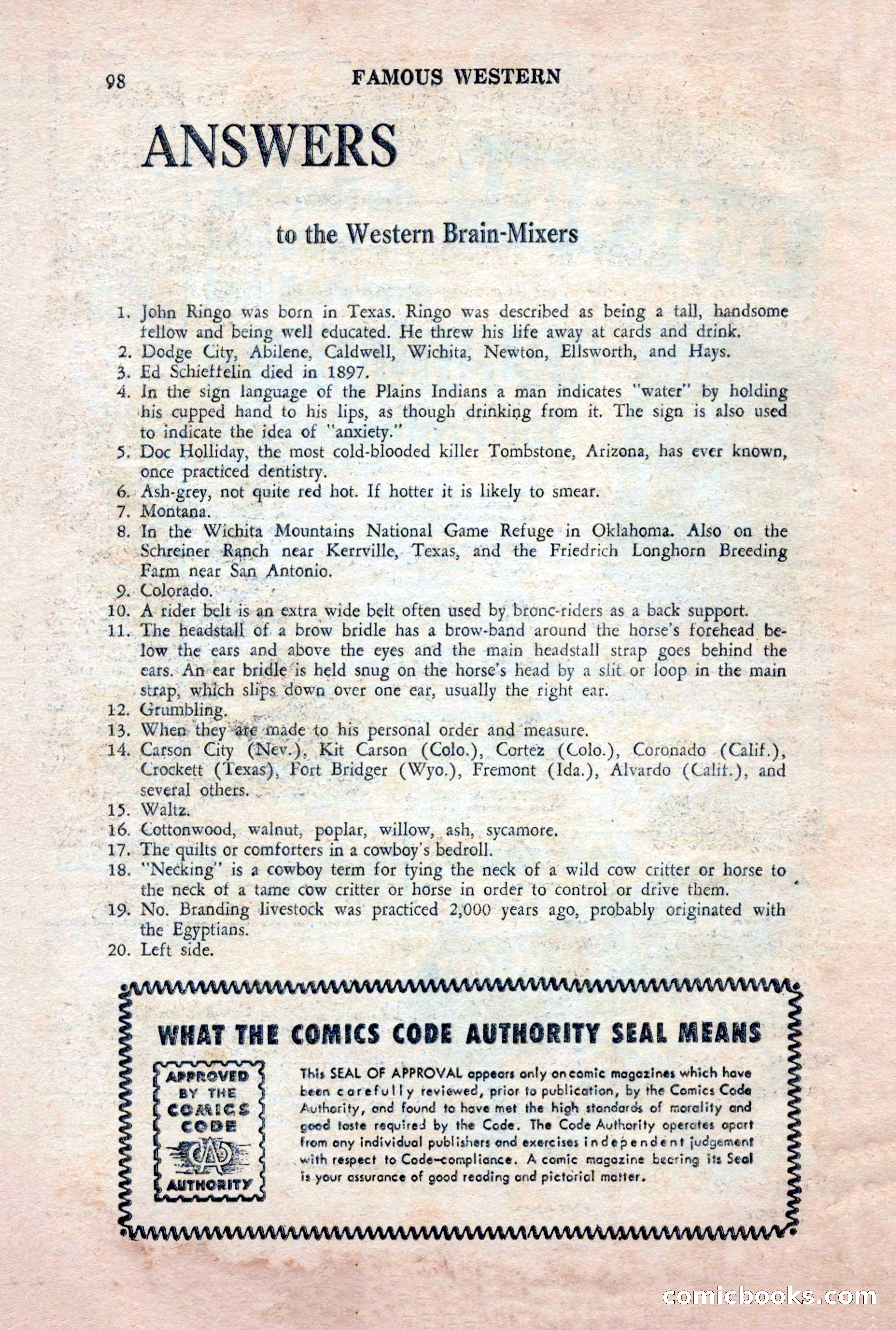 Famous Western, October 1956 — page 98 of 100
