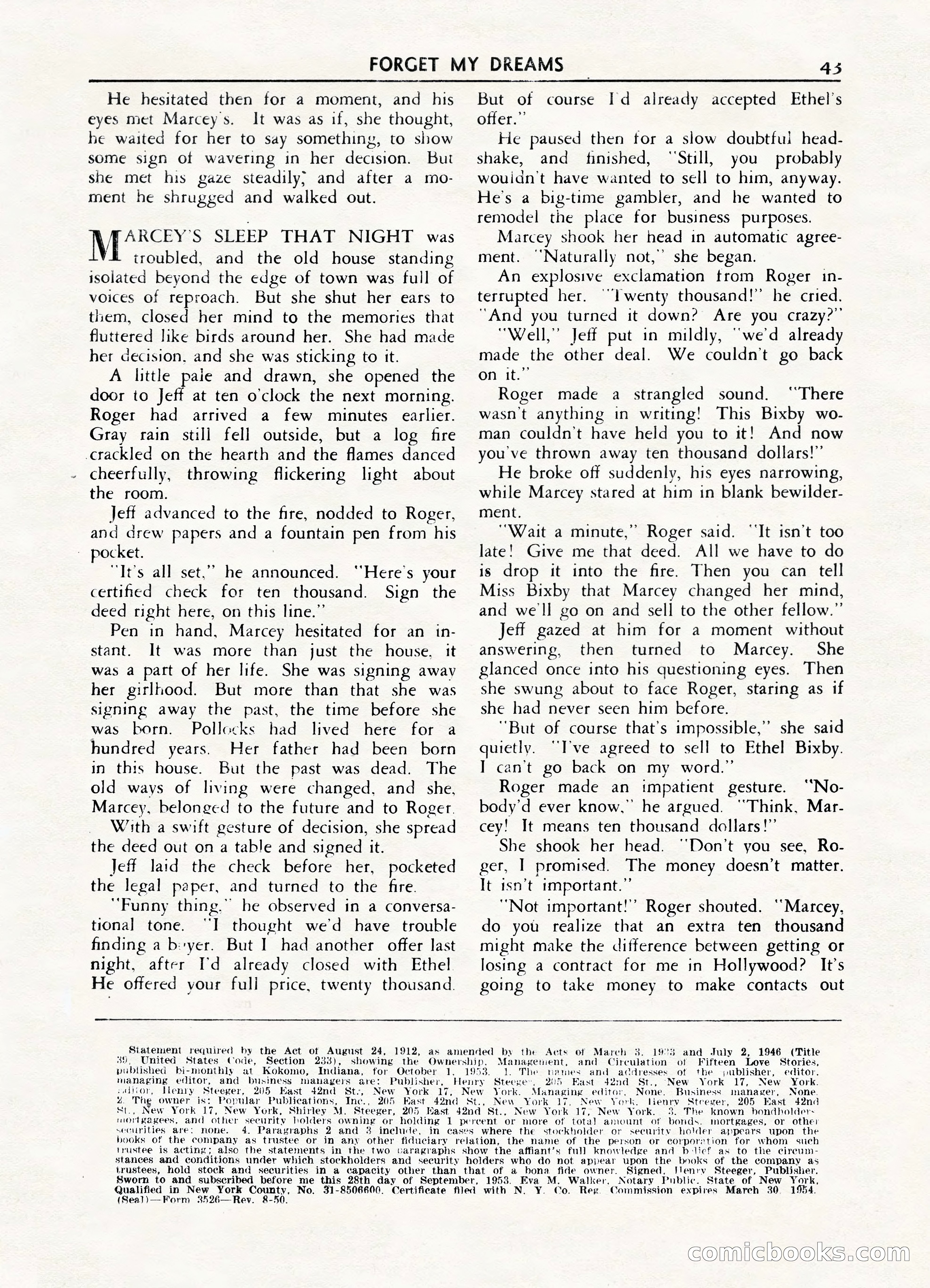 Fifteen Love Stories, March 1954 — page 43 of 116