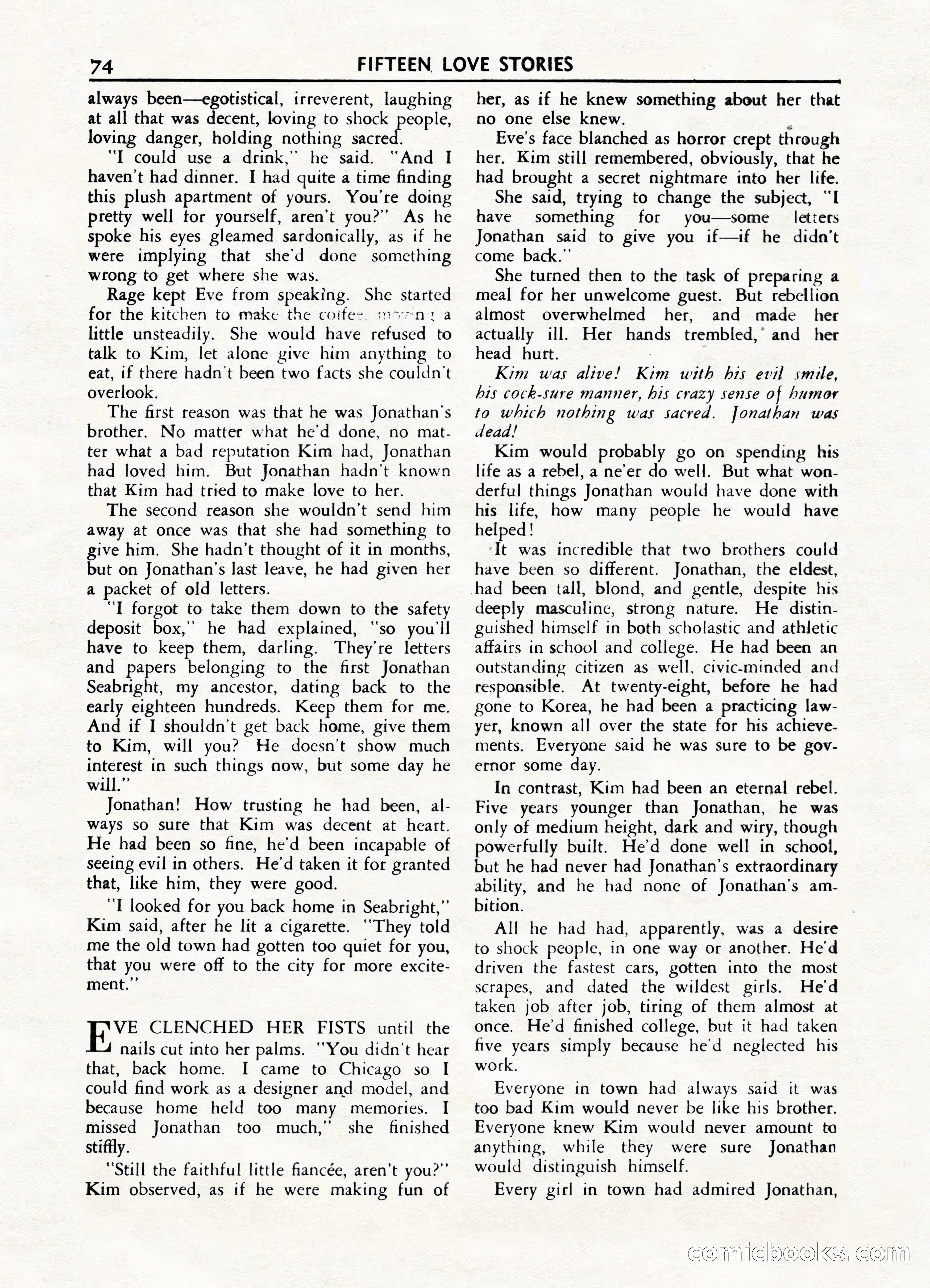 Fifteen Love Stories, March 1954 — page 74 of 116