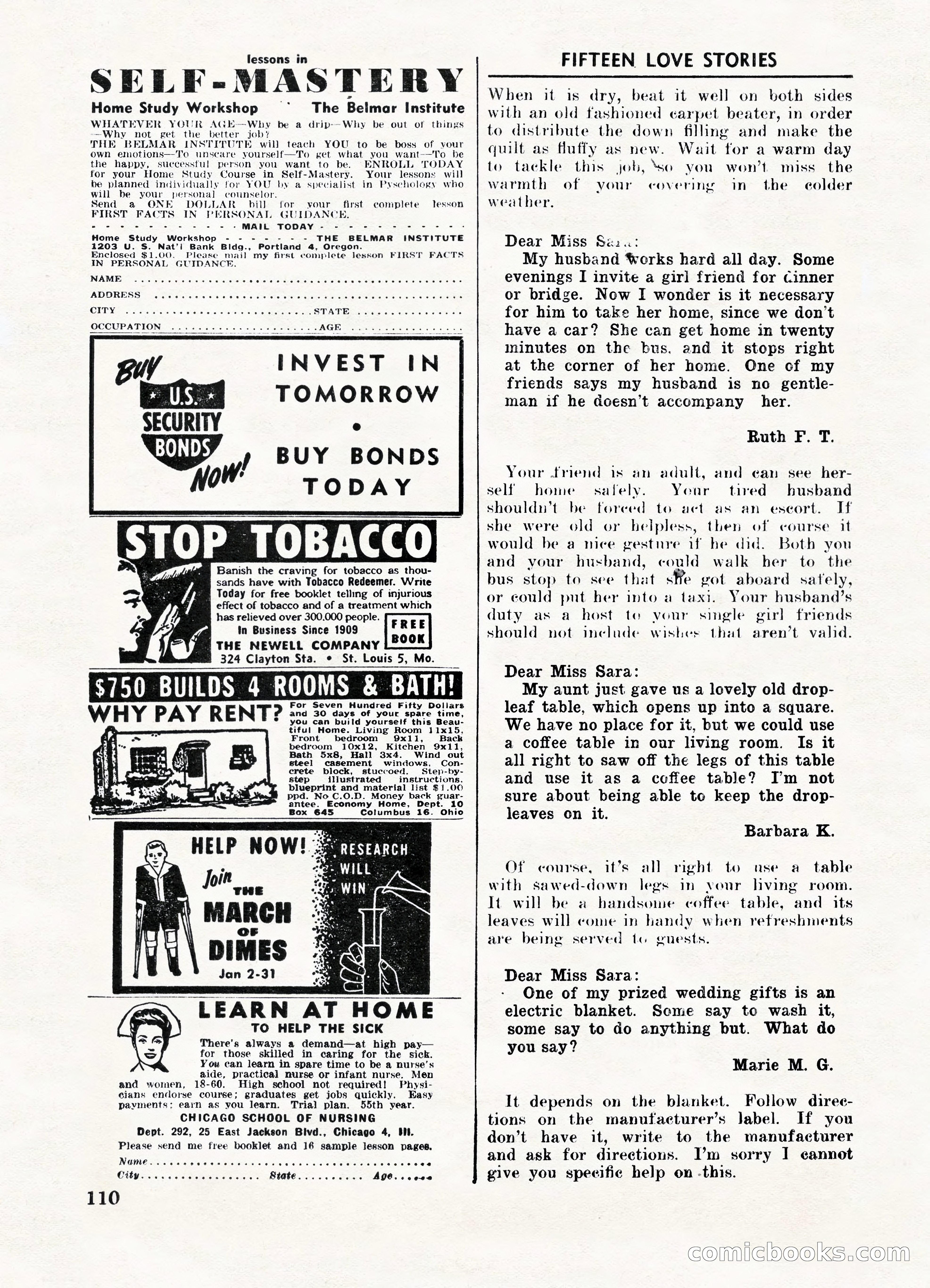 Fifteen Love Stories, March 1954 — page 110 of 116