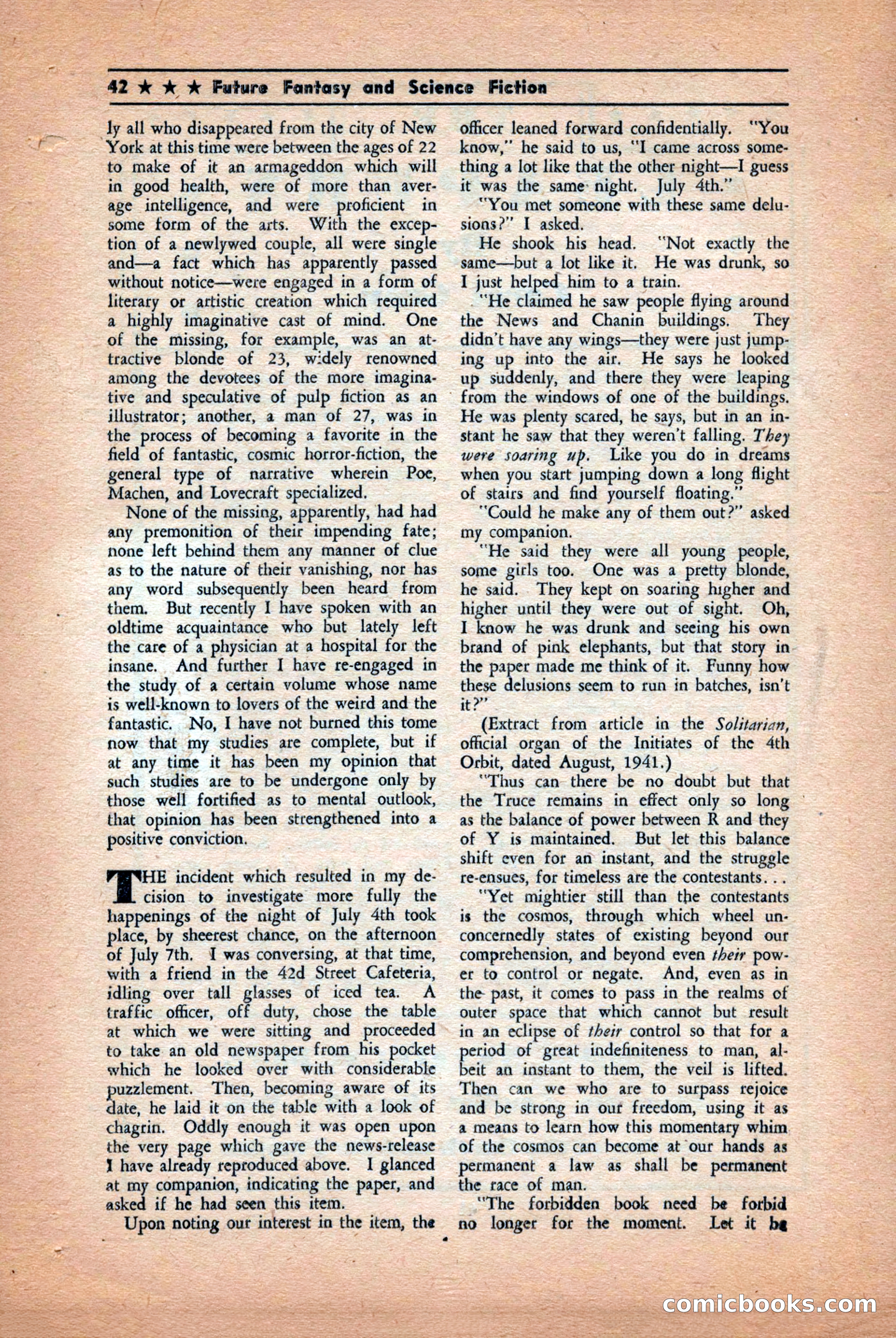 Future: Fantasy and Science Fiction, December 1942 — page 42 of 116